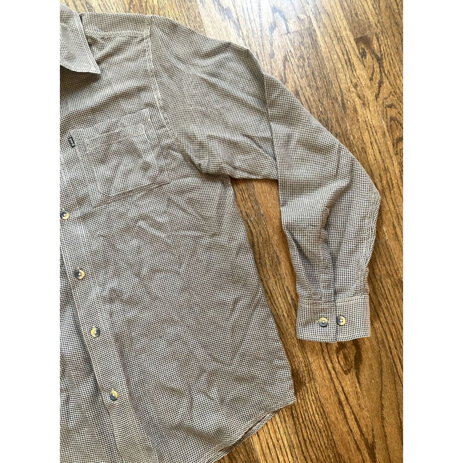 KAVU KAVU Mens Medium Button Up Shirt Long Sleeve Cotton Houndstooth Brown Size US M / EU 48-50 / 2 - 3 Thumbnail