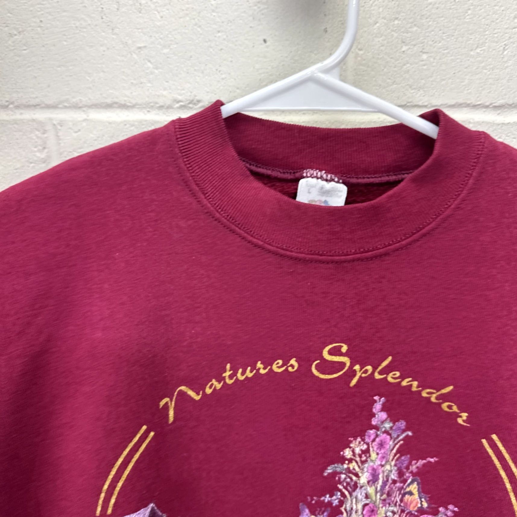 Fruit Of The Loom VINTAGE Fruit of the Loom Sweatshirt Crew Neck Large Red Michigan Barn Butterfly Graphic Print Unisex Adults 90s Grunge Fashion Size US L / EU 52-54 / 3 - 4 Thumbnail