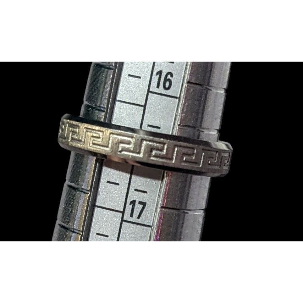 Other Steeltime Stainless Steel Silver Tone Greek Key Engraved Rin Size ONE SIZE - 4 Thumbnail