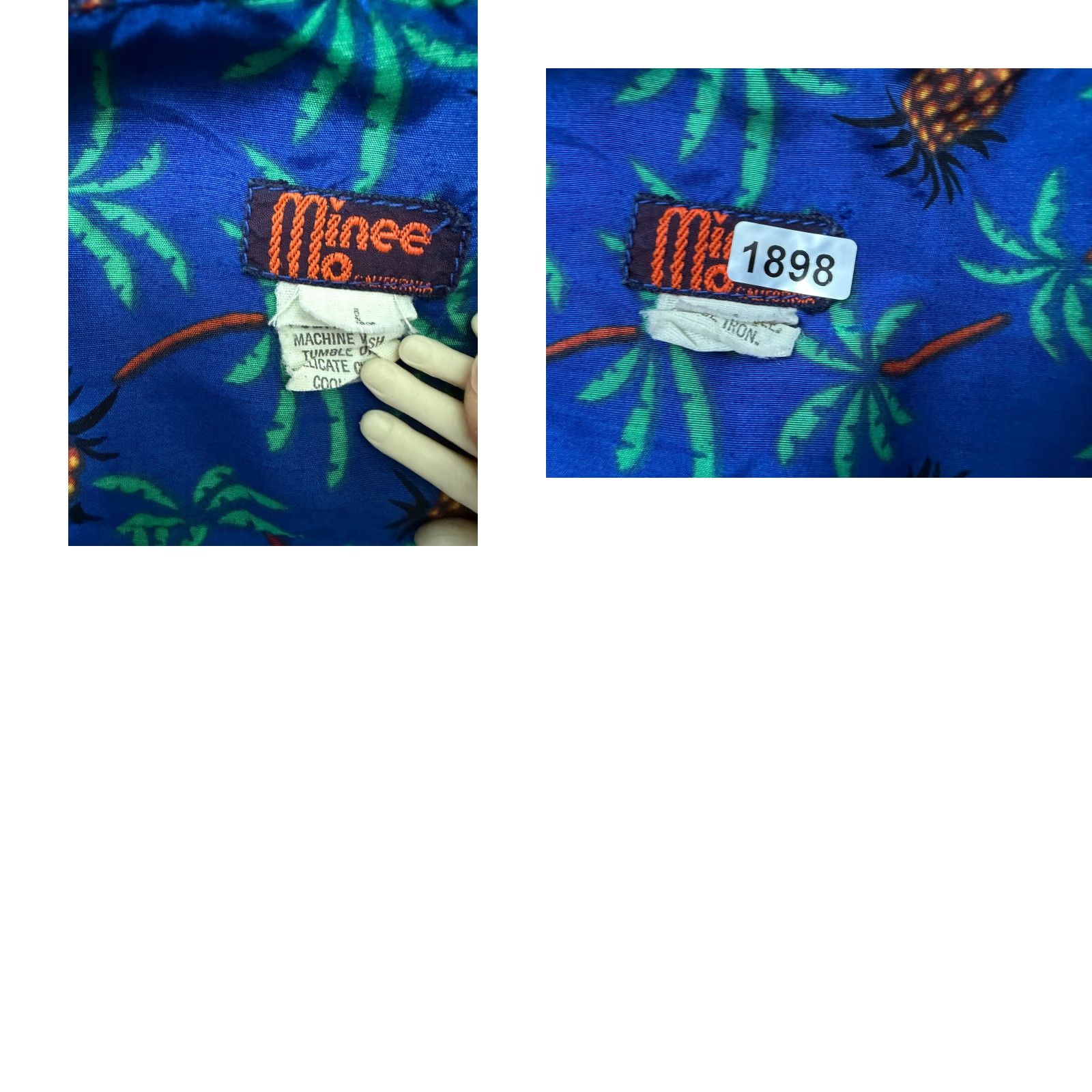 Vintage VINTAGE Minee Mo Pineapple Hawaiian Shirt Men Large Camp Palm Tree Silky Polyester Blue Short Sleeve Button-Up Collared Size US L / EU 52-54 / 3 - 9 Thumbnail