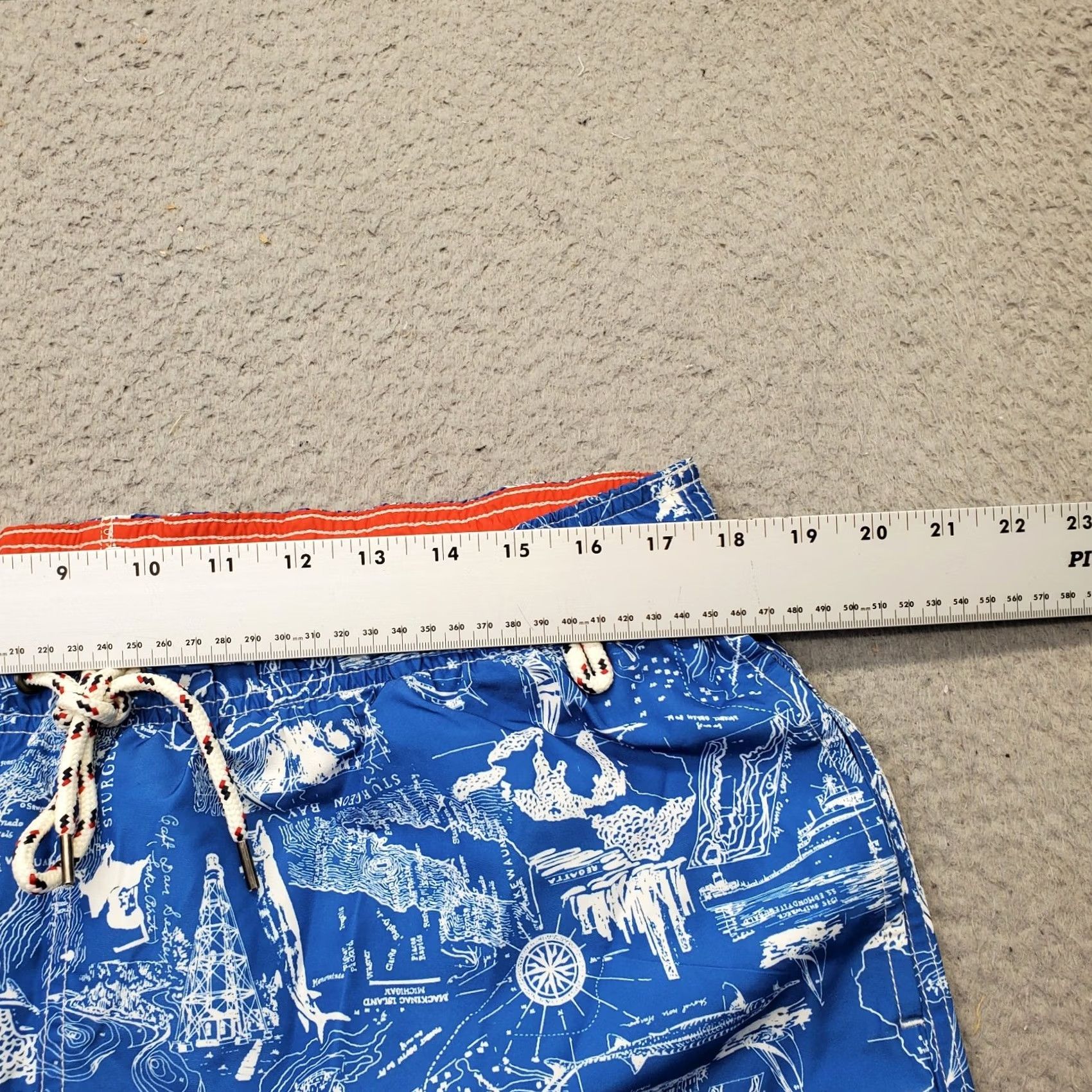 Lands' End Lands' End Mens Swim Trunks Trunks: Mens Size L Multicolor Great Lakes Map Drawstring Waist Swimsuit Bottom Beach Pockets Size US 33 - 5 Thumbnail