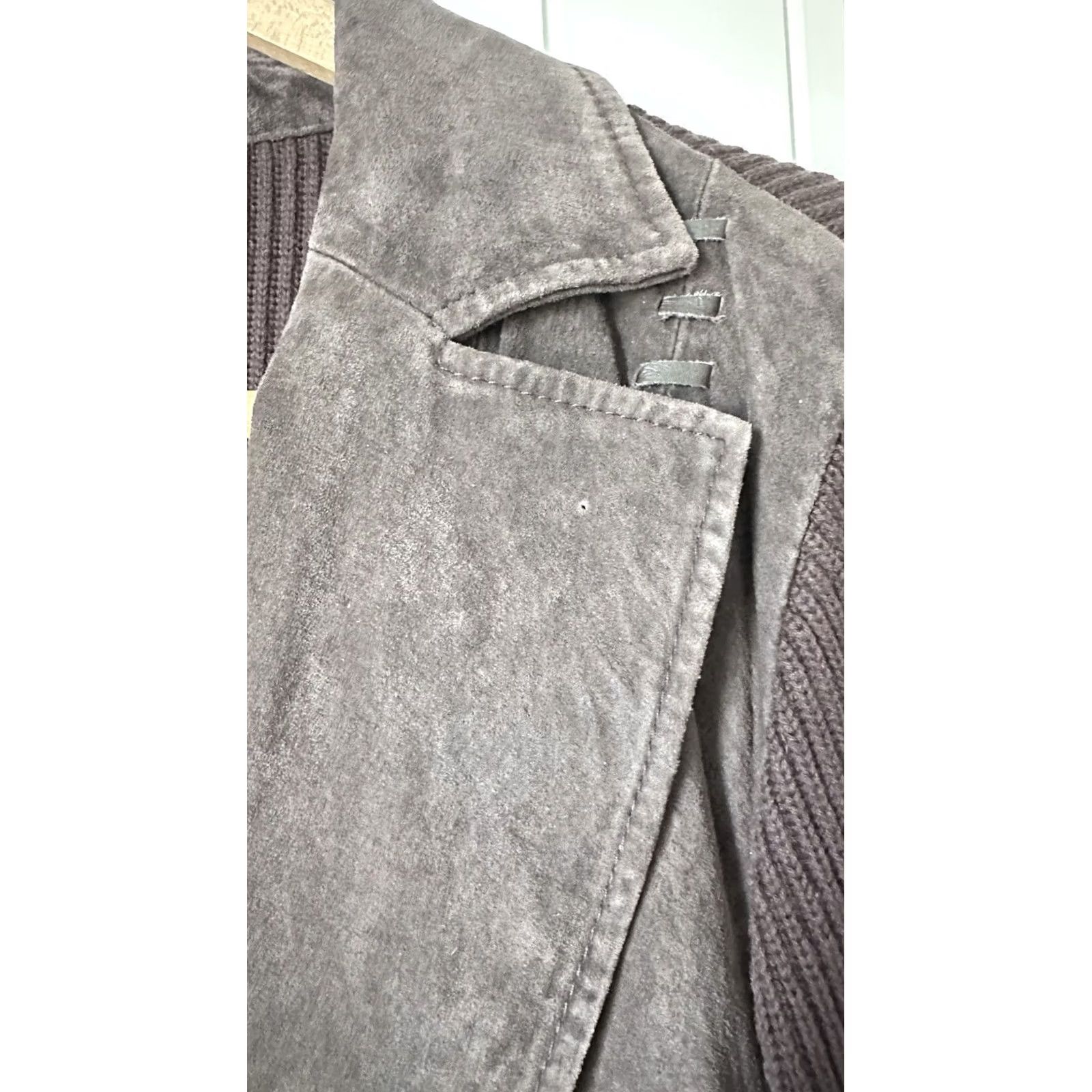 CHOCOOLATE Nygard Womens Leather & Knit Sweater Jacket Chocolate Brown 1X Size XL / US 12-14 / IT 48-50 - 2 Thumbnail
