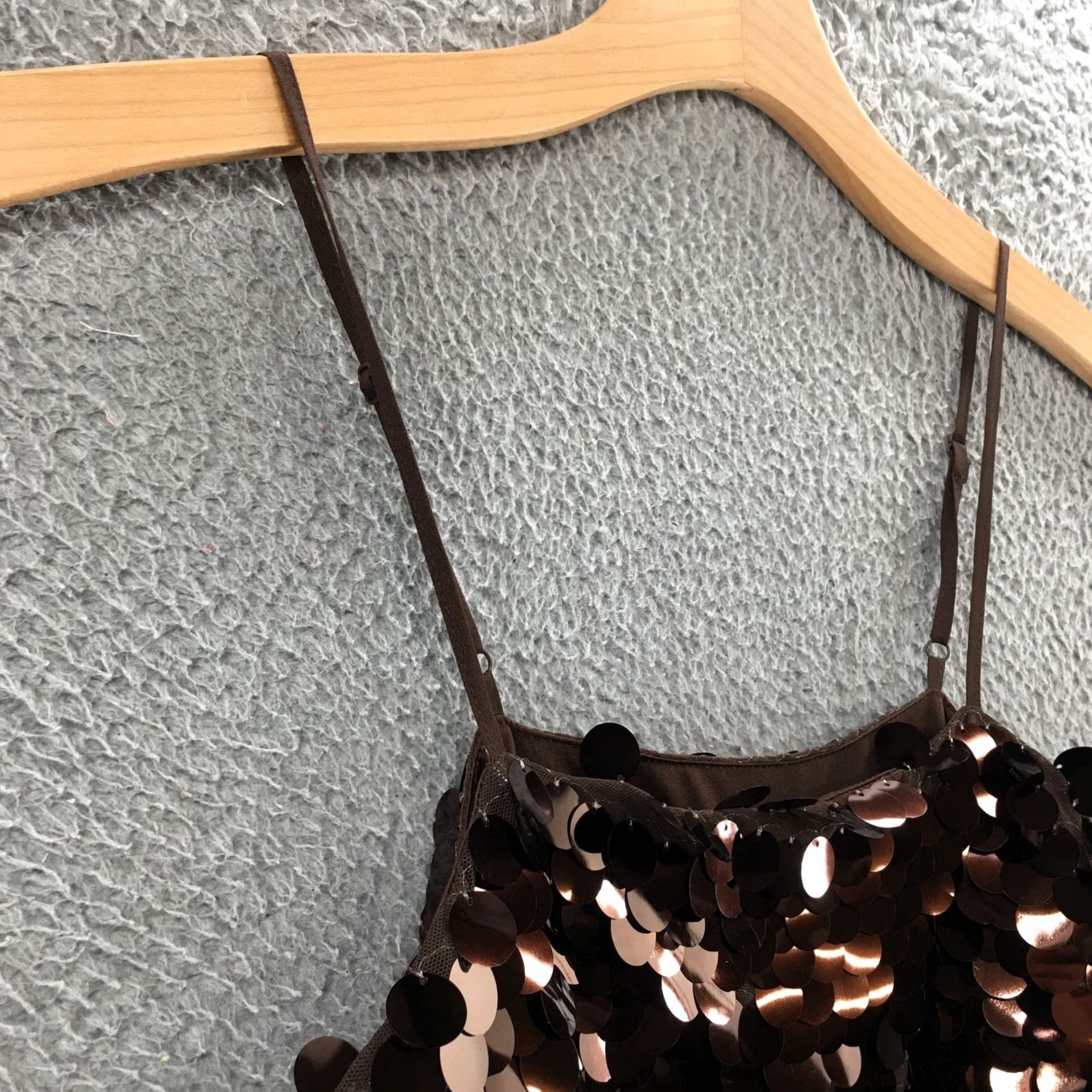 Vintage A New Day Mini Shift Party Dress Womens Small Brown Sequin Strappy Sleeve NEW Size S / US 4 / IT 40 - 4 Thumbnail