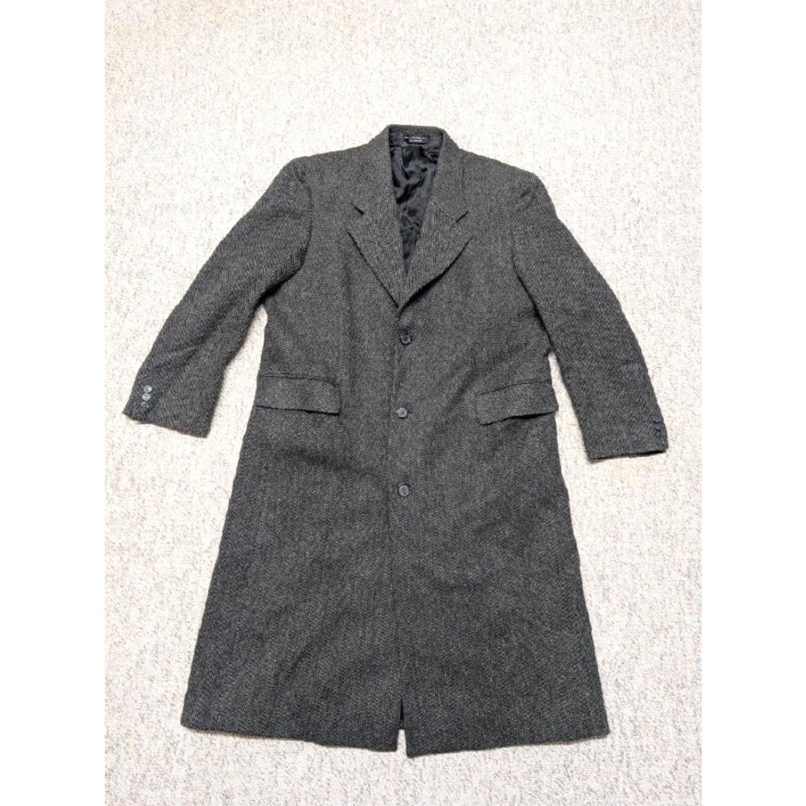 Vintage VINTAGE tweed donegal wool OVERCOAT trench XL 46 charcoal gray herringbone John Ashford coat Men Size US XL / EU 56 / 4 - 3 Thumbnail