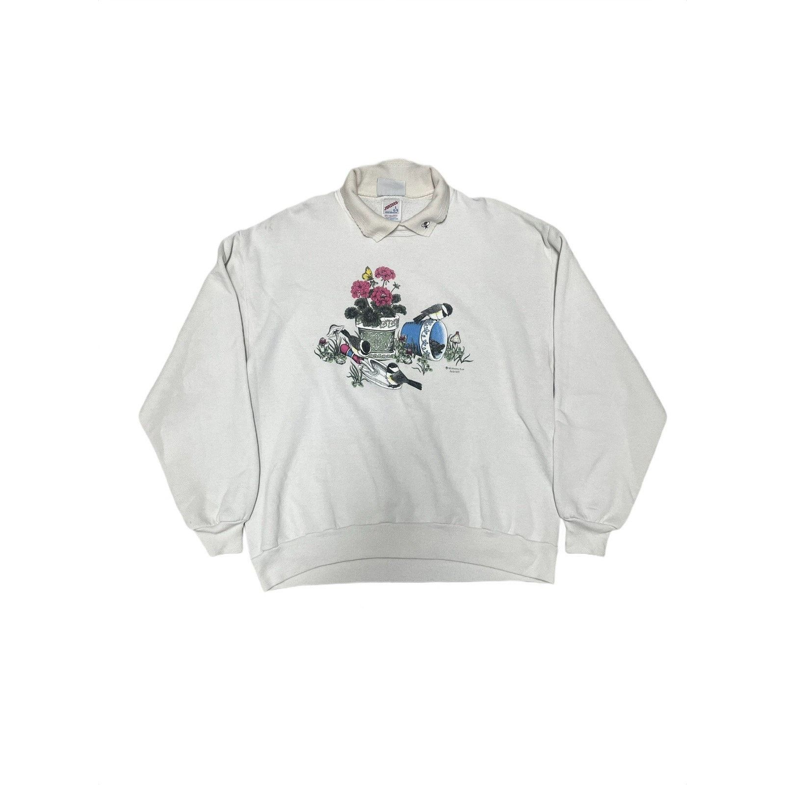 Jerzees Vintage Morning Sun Sweatshirt Birds Flowers Garden USA Made Size L / US 10 / IT 46 - 1 Thumbnail