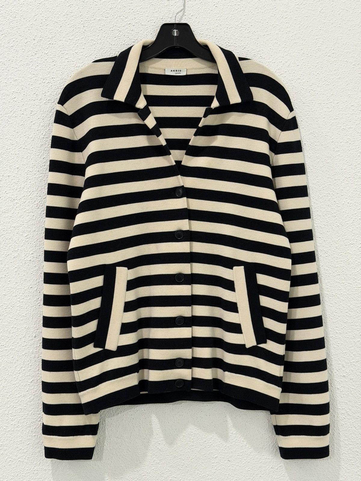 Akris Akris Punto Knit Jacket Womens 8 Striped Wool Button Front Size M / US 6-8 / IT 42-44 - 3 Thumbnail