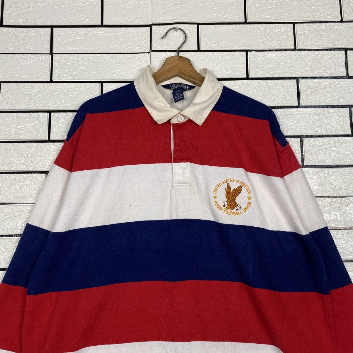 Japanese Brand 📌Vintage Polo Rugby Collar Striped Design Lands' End Size US L / EU 52-54 / 3 - 4 Thumbnail