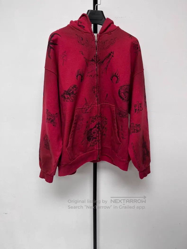 Balenciaga Pattern All-Over Printed Hooded Zip-Up Long Sle