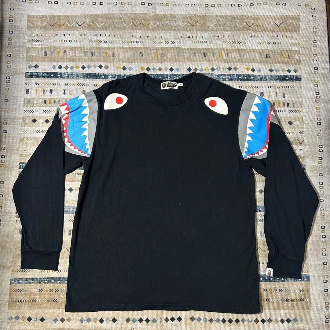 image of Bape Side Shark L/s Tee in Black, Men's (Size XL)