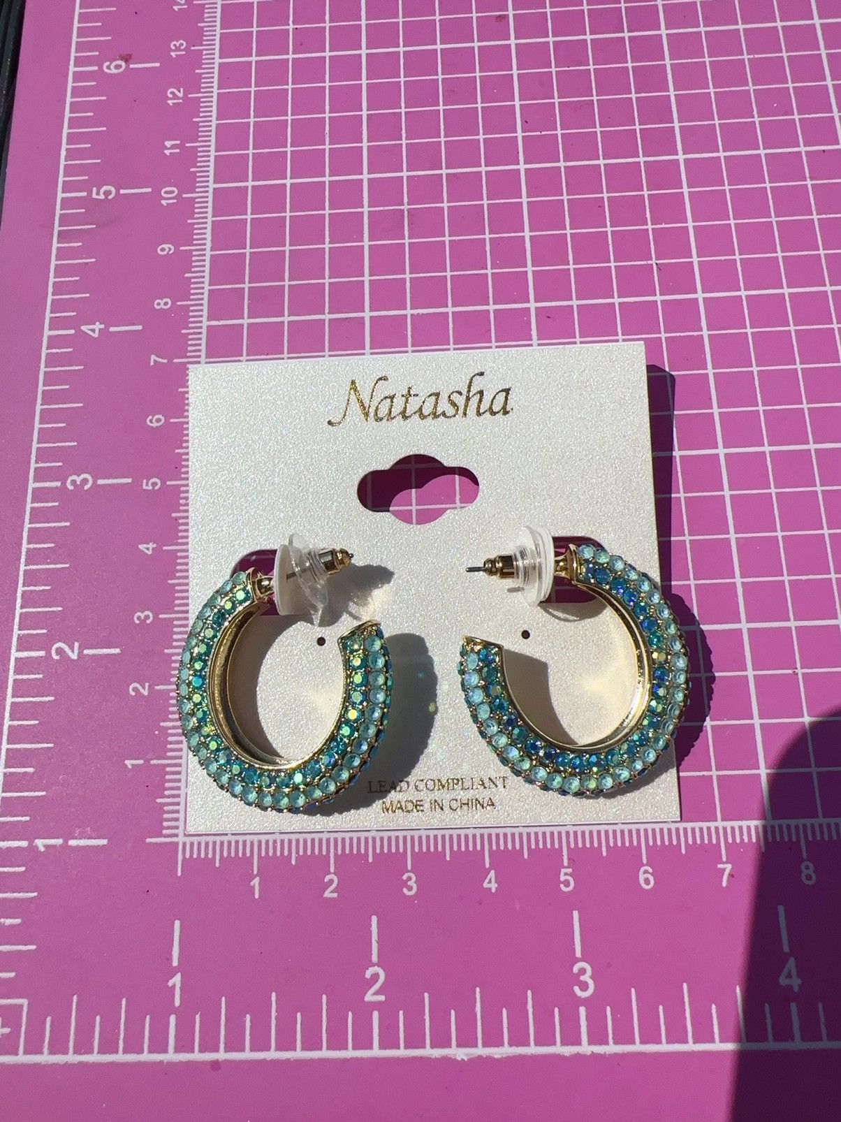 Designer Natasha gold tone Water Blue diamonds paved open loop circle Size ONE SIZE - 6 Thumbnail