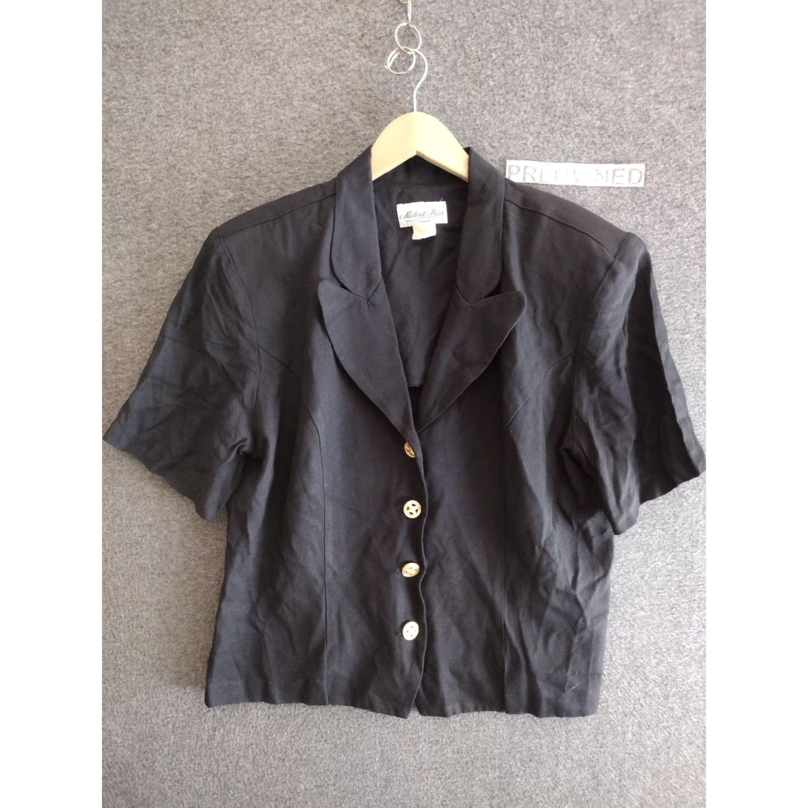 Blair VINTAGE Michael Blair Blouse Short Sleeve Collared Button up Size 18 Black Blended Fabric Plus Size Women 80s Skinner Size XXL / US 16-18 / IT 52-54 - 2 Thumbnail