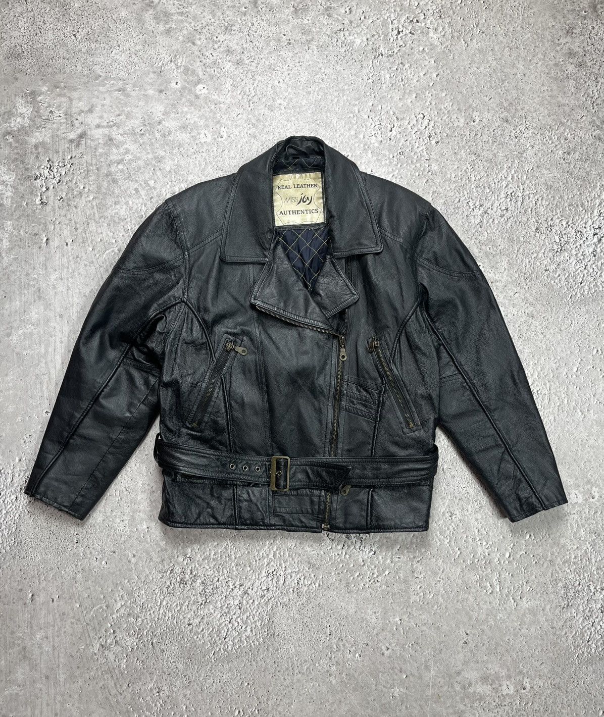 Leather Vintage Black Real Leather Biker Jacket Belted Motorcycle Size US M / EU 48-50 / 2 - 1 Thumbnail