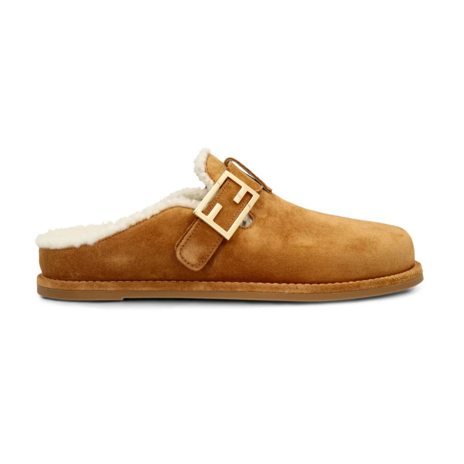 Fendi Fendi Feel Mules Caramel Brown Suede Shearling FF Gold Logo Size US 12 / IT 42 - 1 Thumbnail