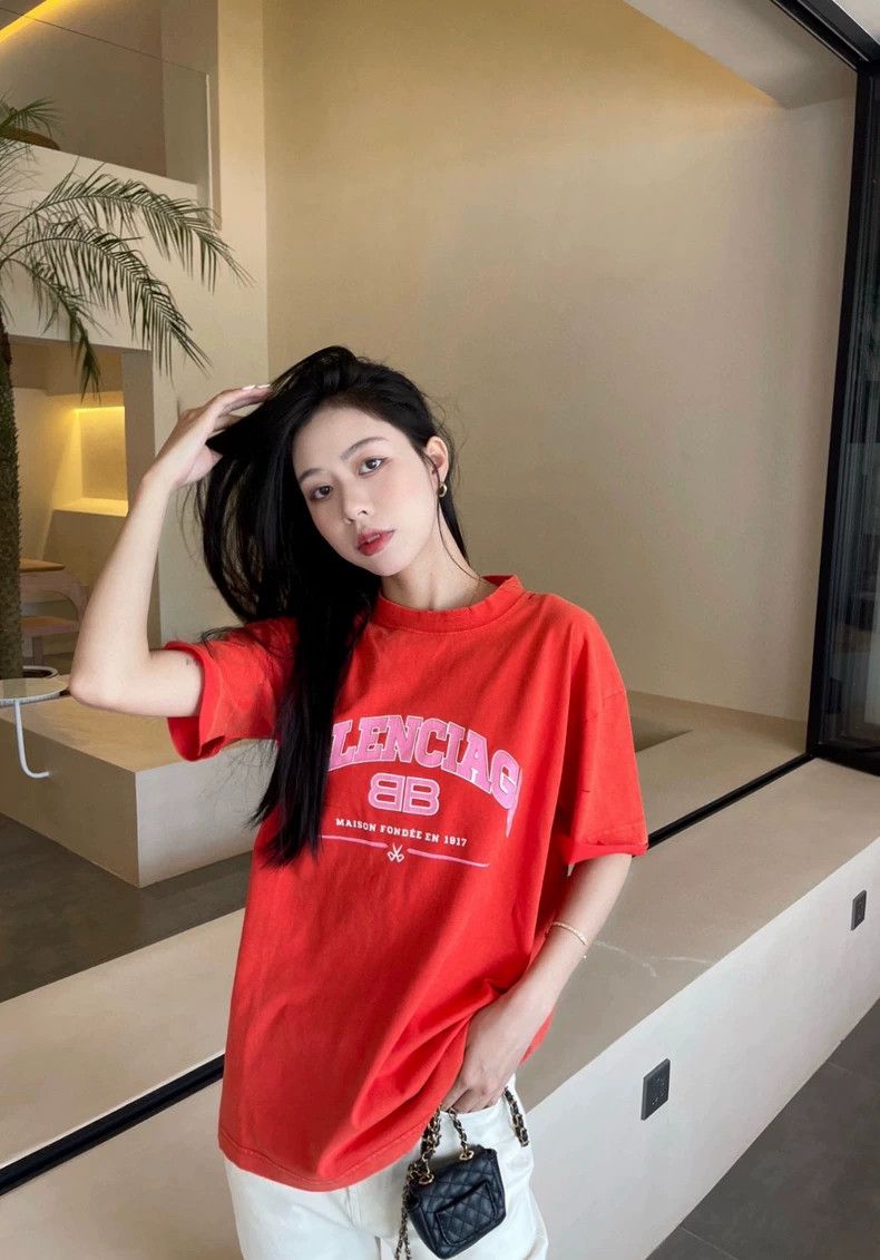 Balenciaga Balenciaga Orange Red Logo Printed Short Sleeve Size US XS / EU 42 / 0 - 8 Thumbnail