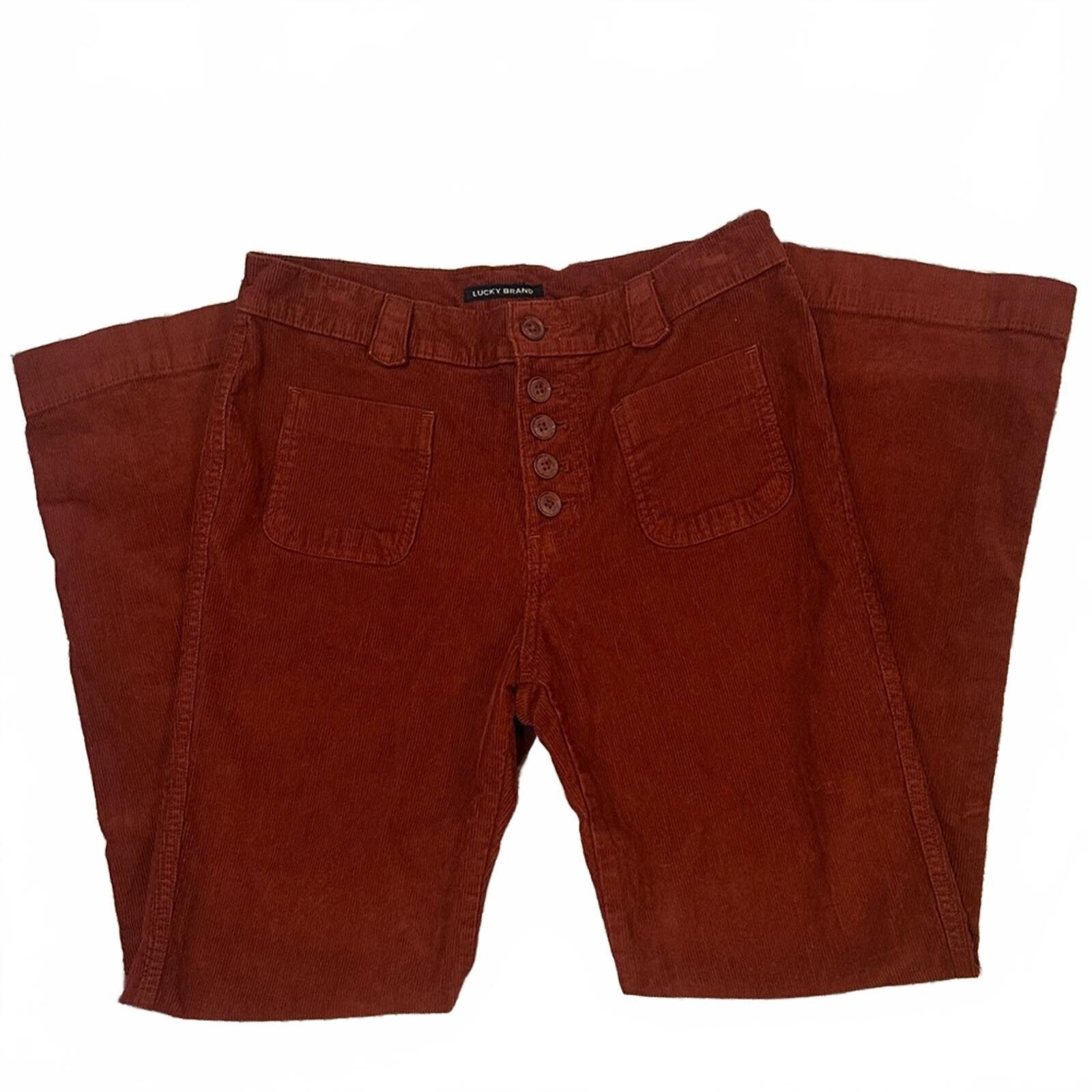 Lucky Brand Rust Patch Pocketed Button Front Boot Cut Corduroy Pants Size 29" - 4 Thumbnail