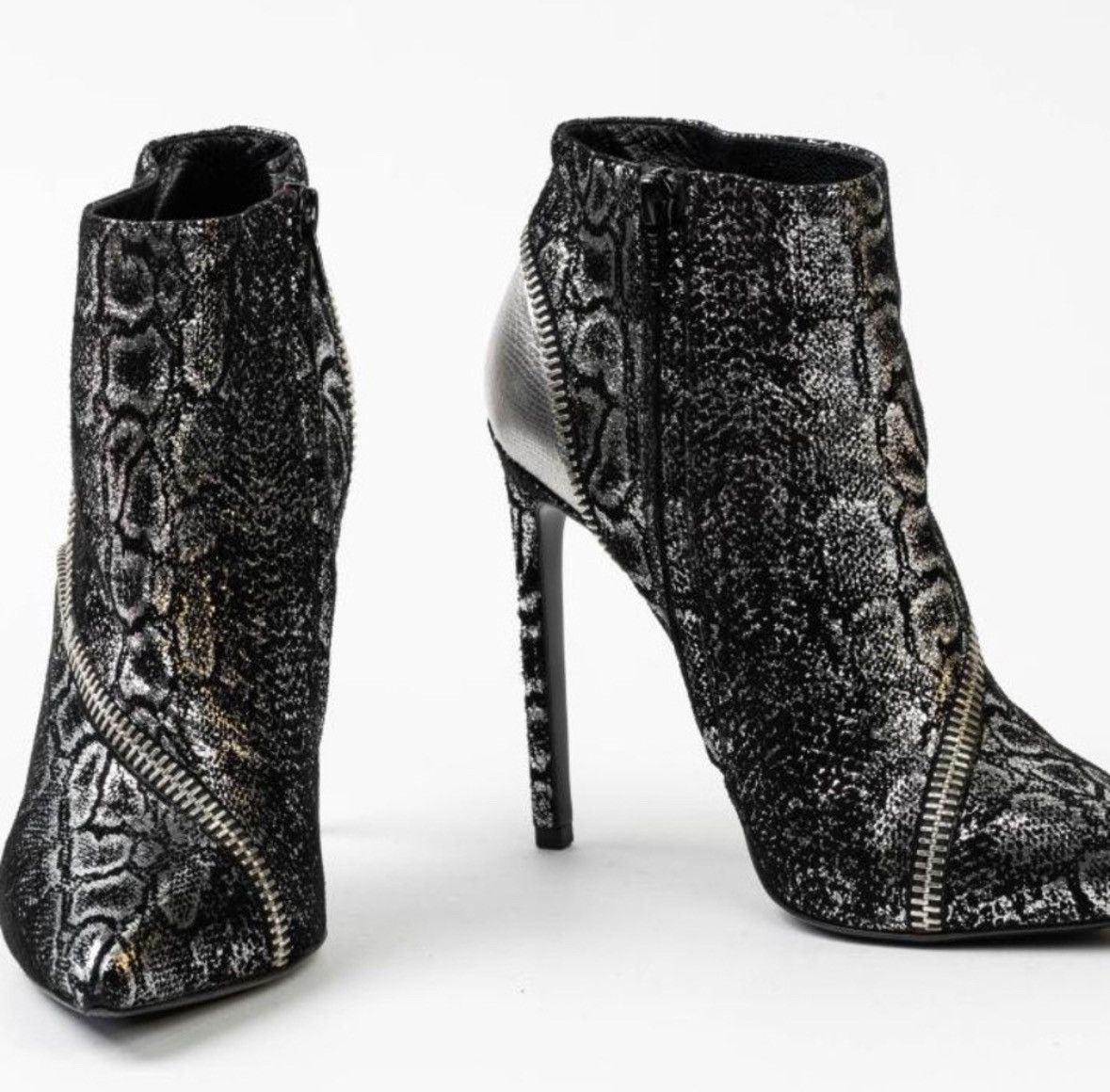 Saint Laurent Paris SAINT LAURENT Metallic Snakeskin Embossed Ankle Booties Size US 6.5 / IT 36.5 - 1 Thumbnail