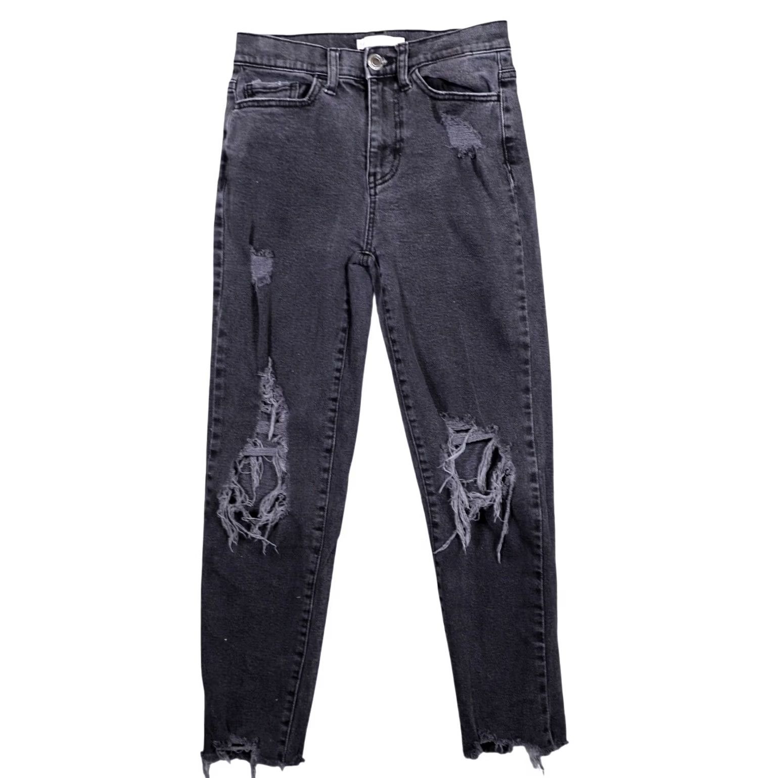 Vintage SO Jeans Womens Mom Jean Black Denim Distressed High Rise Size 0 24W Size 25" / US 0 / IT 36 - 2 Thumbnail