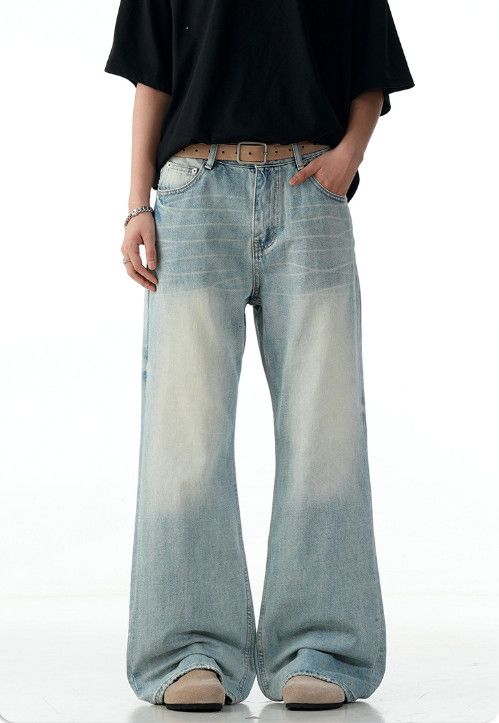 Jean Vintage washed men's cleanfit loose blue straight jeans Size US 32 / EU 48 - 1 Thumbnail
