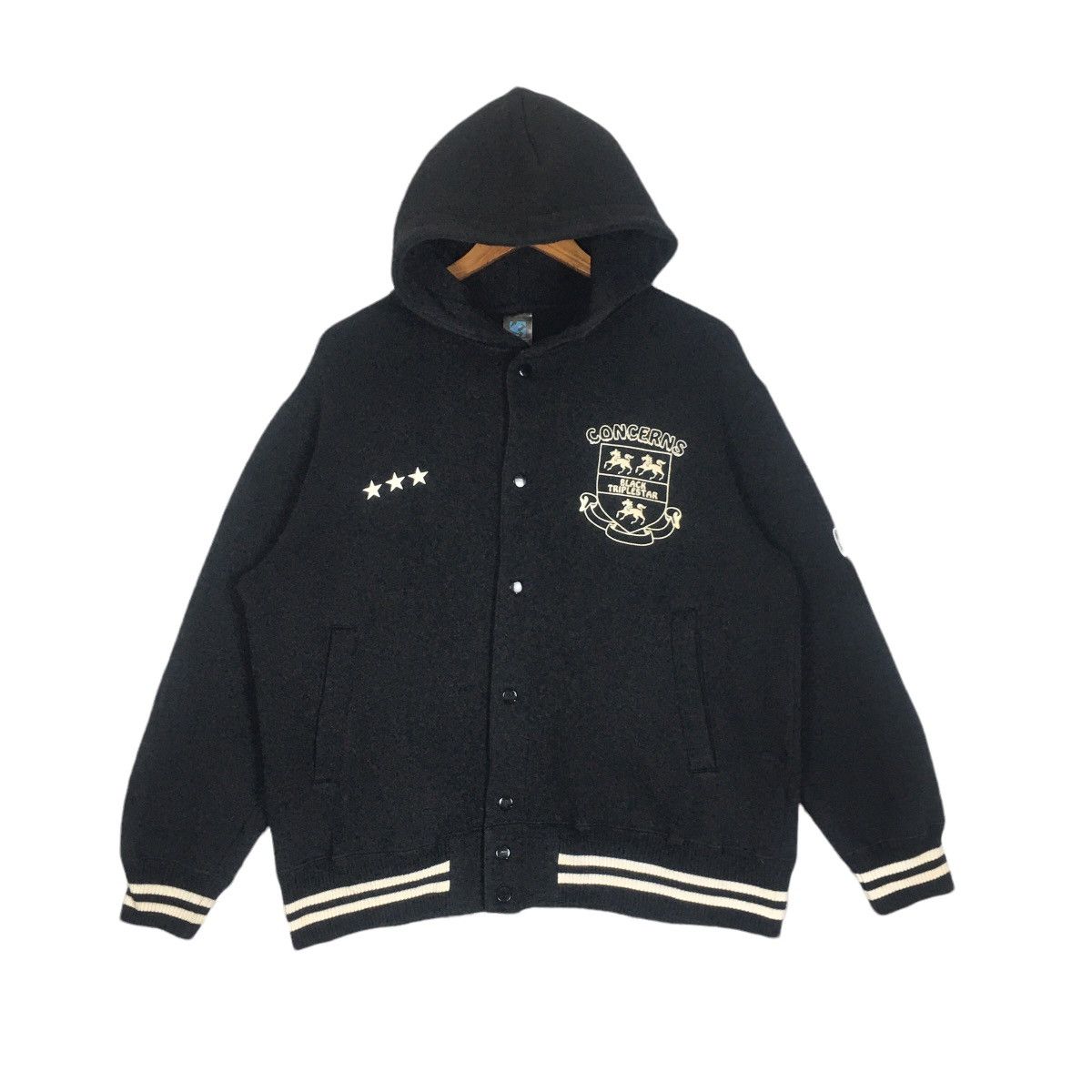 Japanese Brand Craftworks Design Movenpick Black Triple Star Baseball Hodie Size US M / EU 48-50 / 2 - 2 Thumbnail