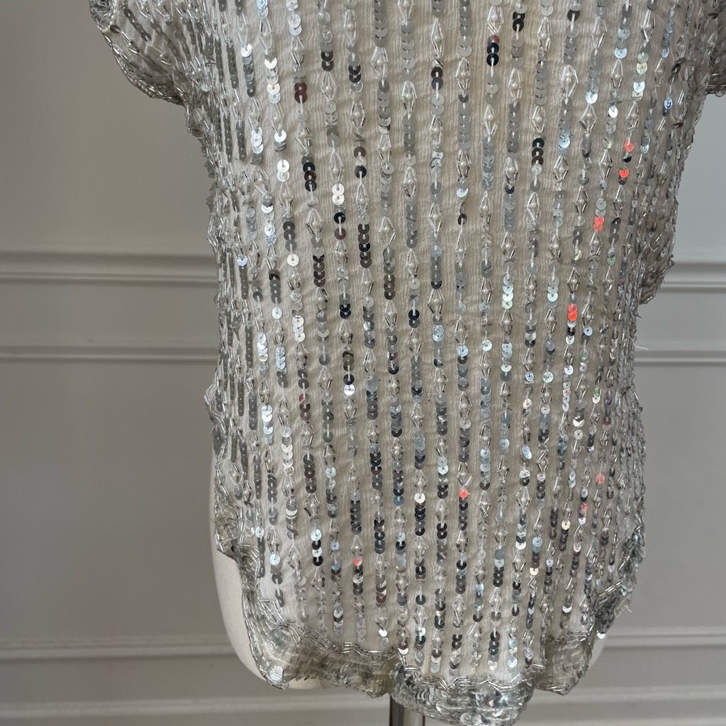 Vintage Vintage 70s Judith Ann Creations Ivory Silver Embellished Bling Sequins Pearl Top S Size S / US 4 / IT 40 - 3 Thumbnail