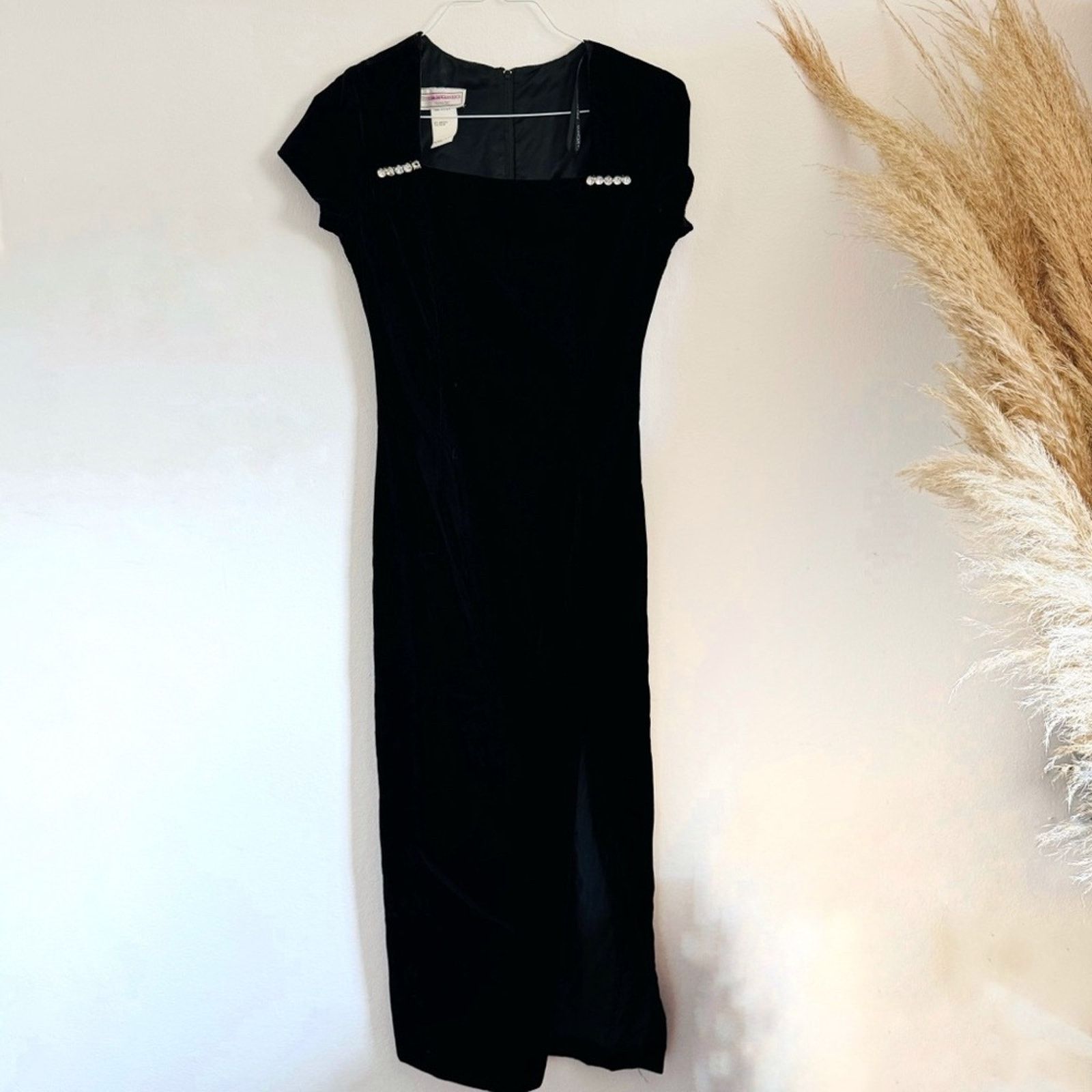 VINTAGE GUNNE SAX Black Velvet Cap Slit Maxi Dress Gown