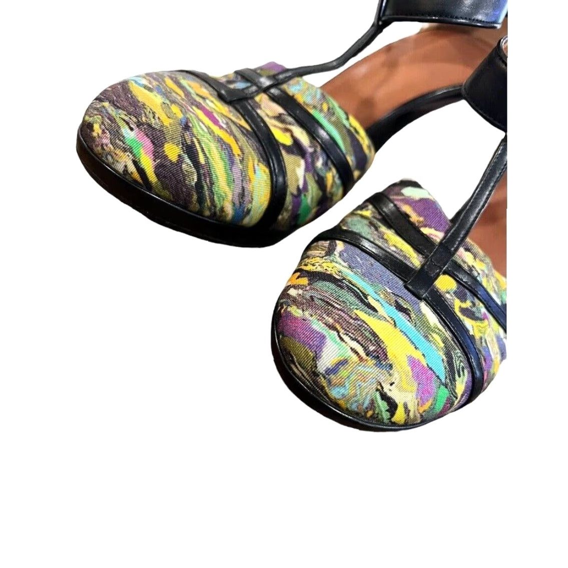 Dries Van Noten DRIES VAN NOTEN Pump Heel Women Multicolor T-Strap Leather Fabric 4.5" Stiletto Buckle Close Toe US 9 EUC GMO Size US 9 / IT 39 - 4 Thumbnail