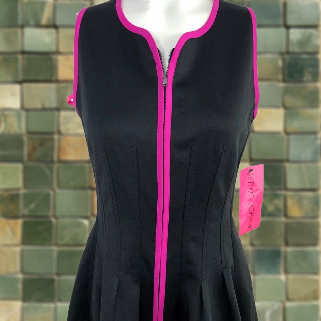 Betsey Johnson Betsey Johnson Dress Women's 4 A-Line Mid Length Sleeveless Zip Black Pink NEW Size S / US 4 / IT 40 - 1 Thumbnail