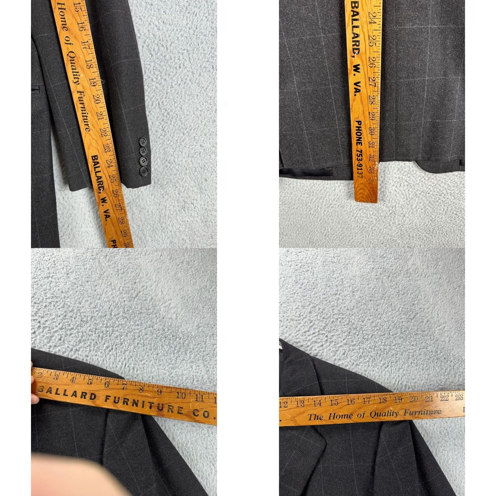 Faconnable Faconnable Blazer Mens 42 US 52 Tailleur Charcoal Grey Window Pane Check Wool Sport Coat Regular Long Sleeve 3 Button Notch Lapel Men Size 42R - 9 Thumbnail
