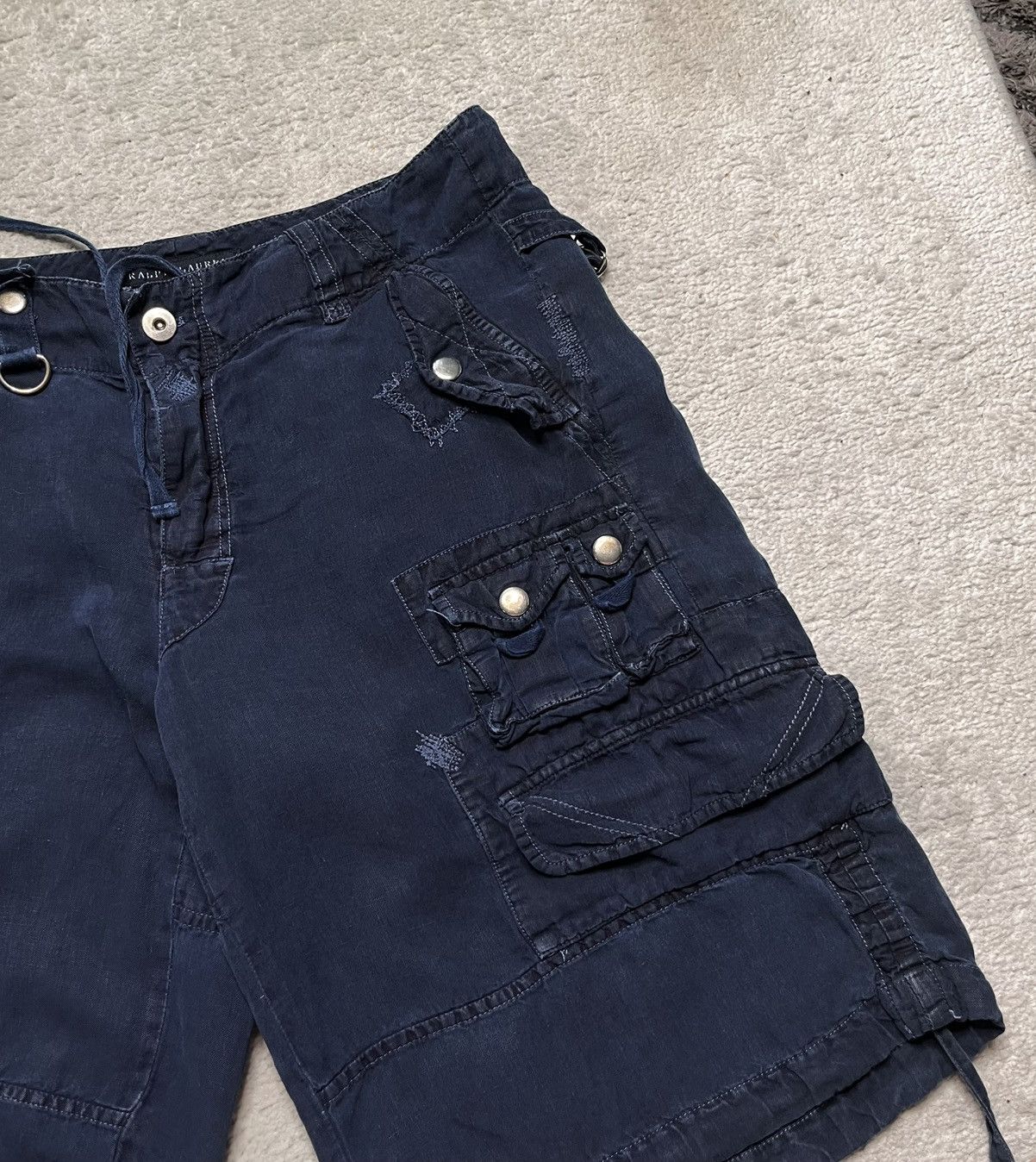 Ralph Lauren Vintage Navy Ralph Lauren Linen Silk Cargo Pockets shorts Size 32" / US 10 / IT 46 - 3 Thumbnail