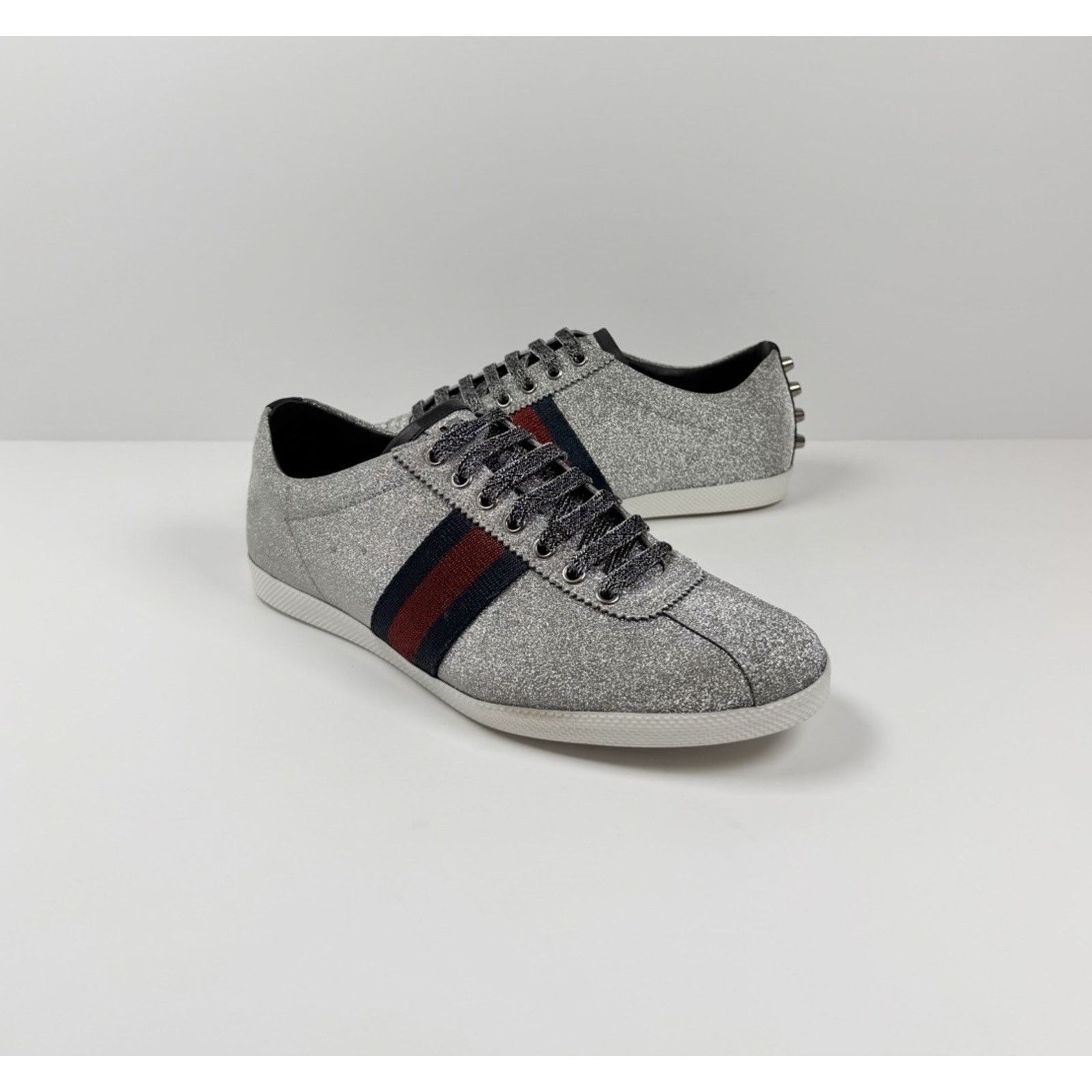 Gucci Size 8.5US - Gucci Bambi Web Silver Glitter Stud Sneakers Size US 8.5 / EU 41-42 - 2 Thumbnail