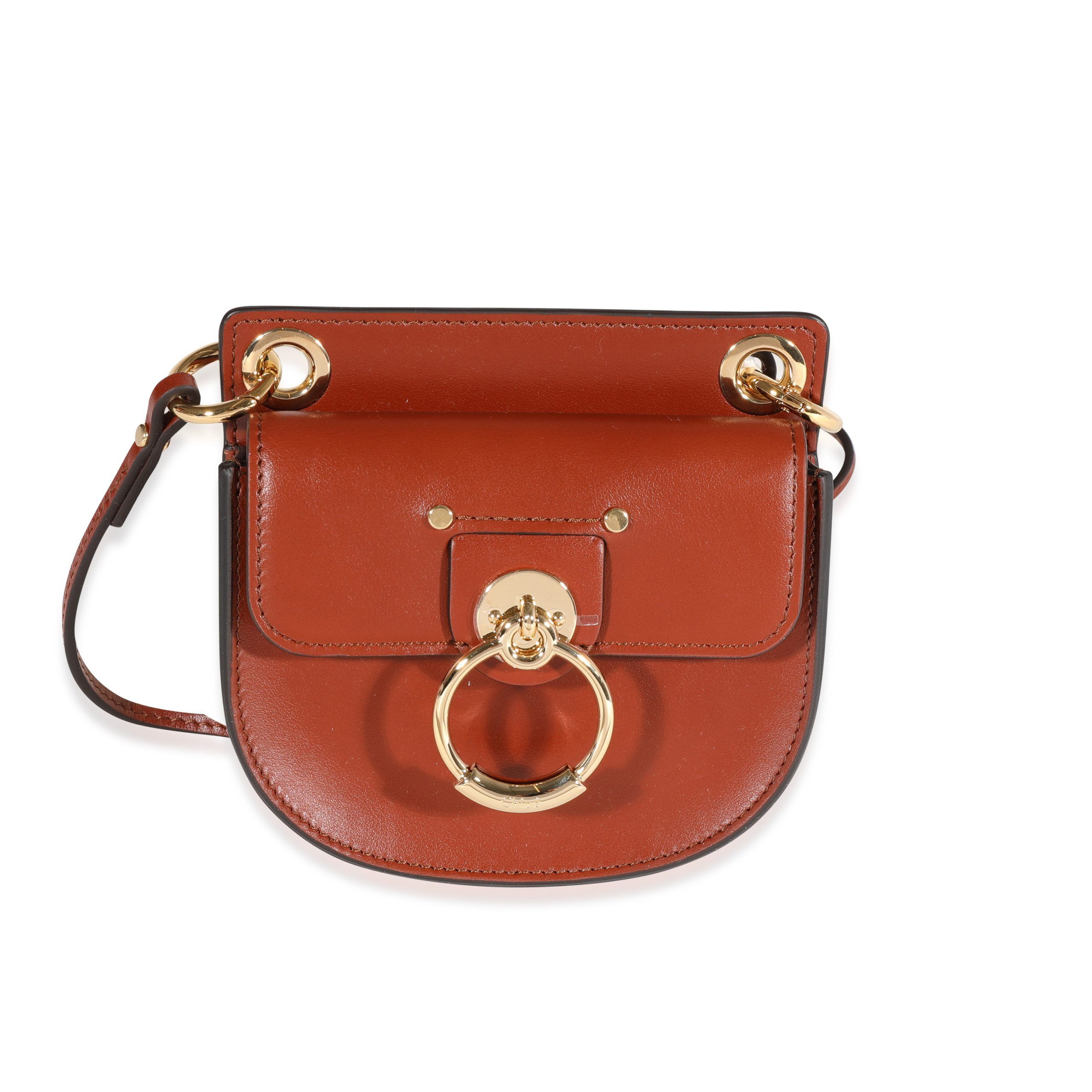 image of Chloe Sepia Brown Leather The Mini Flat Pouch in Red, Women's
