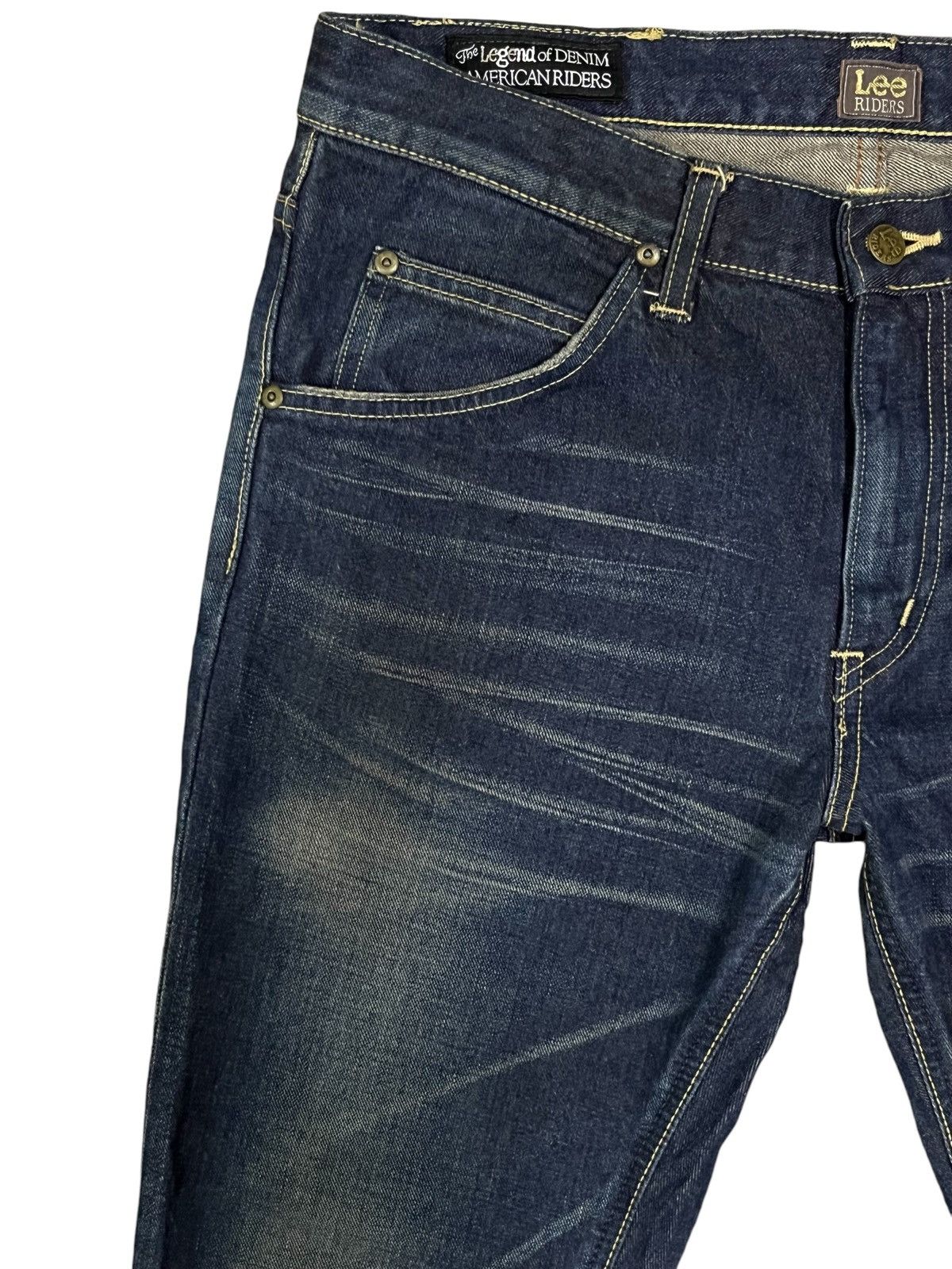 Lee Lee Riders Indigo Washed Leg Distressed Flare Jeans Size US 33 - 3 Thumbnail