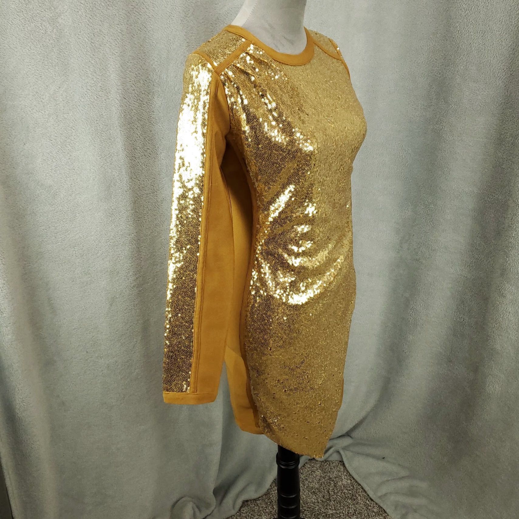 Vintage New Sequin Dress Womens Large Gold Clubwear Night Out Evening Wear NWT Ruched Size L / US 10 / IT 46 - 2 Thumbnail