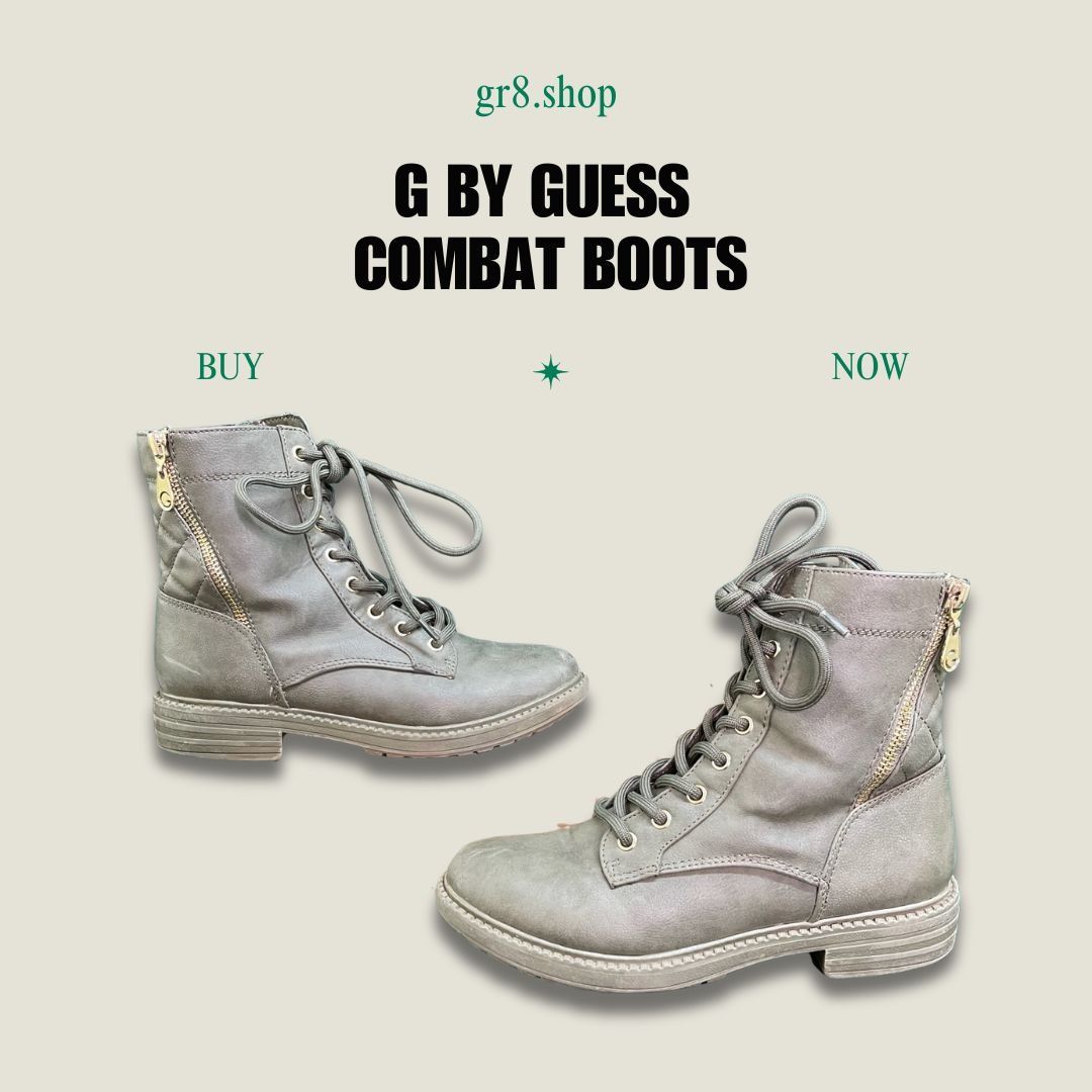 Guess G By Guess Womens Gray Combat Boots With Quilted Back Side Z Size US 6 / IT 36 - 1 Thumbnail