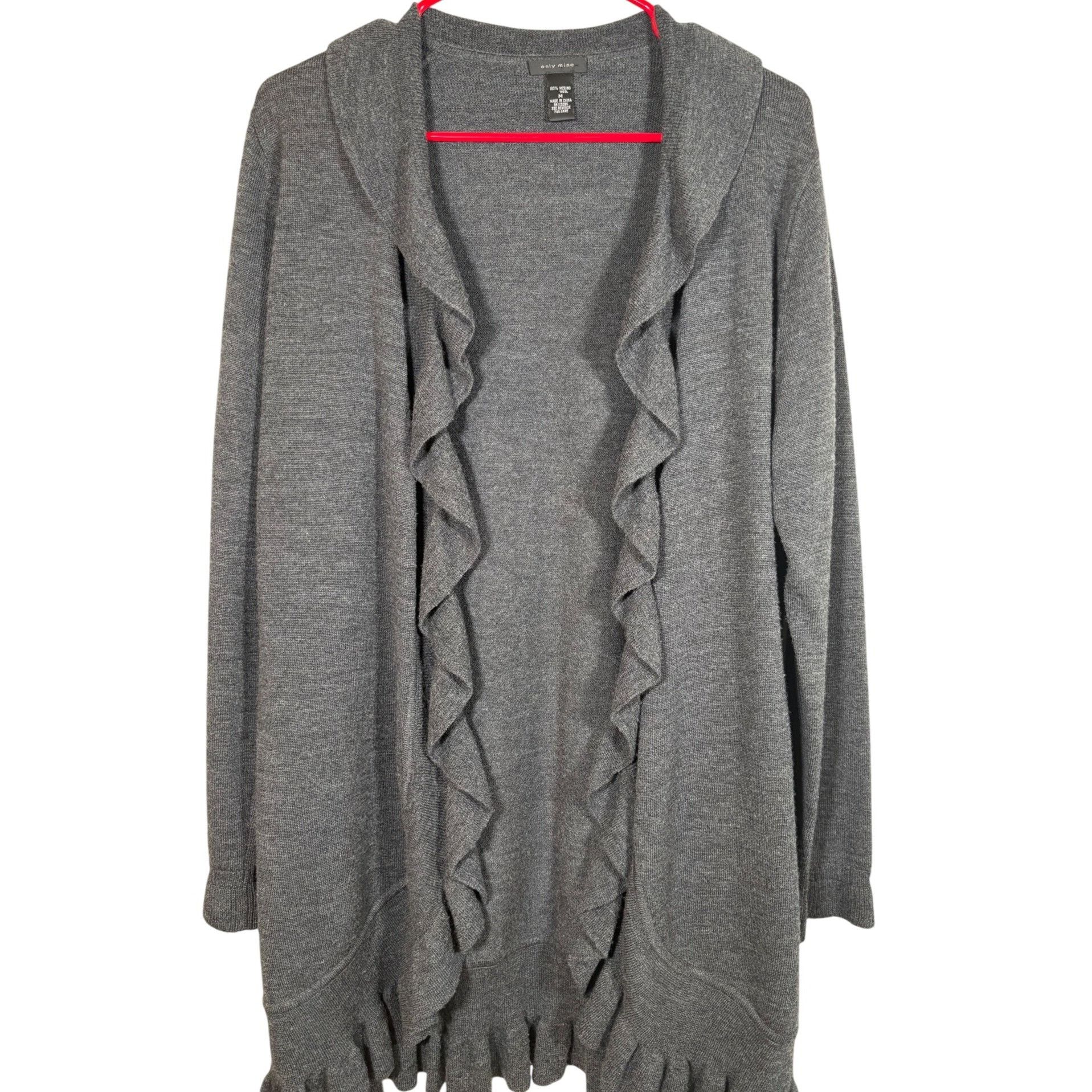 Other Only Mine Women Merino Wool Cardi Gray M Ruffle Trim Cozy Ac Size M / US 6-8 / IT 42-44 - 2 Thumbnail