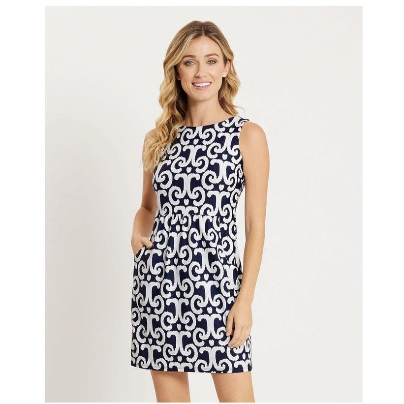 Other NWOT Jude Connally Mary Pat Dress White & Navy Ikat Print S Size S / US 4 / IT 40 - 13 Thumbnail