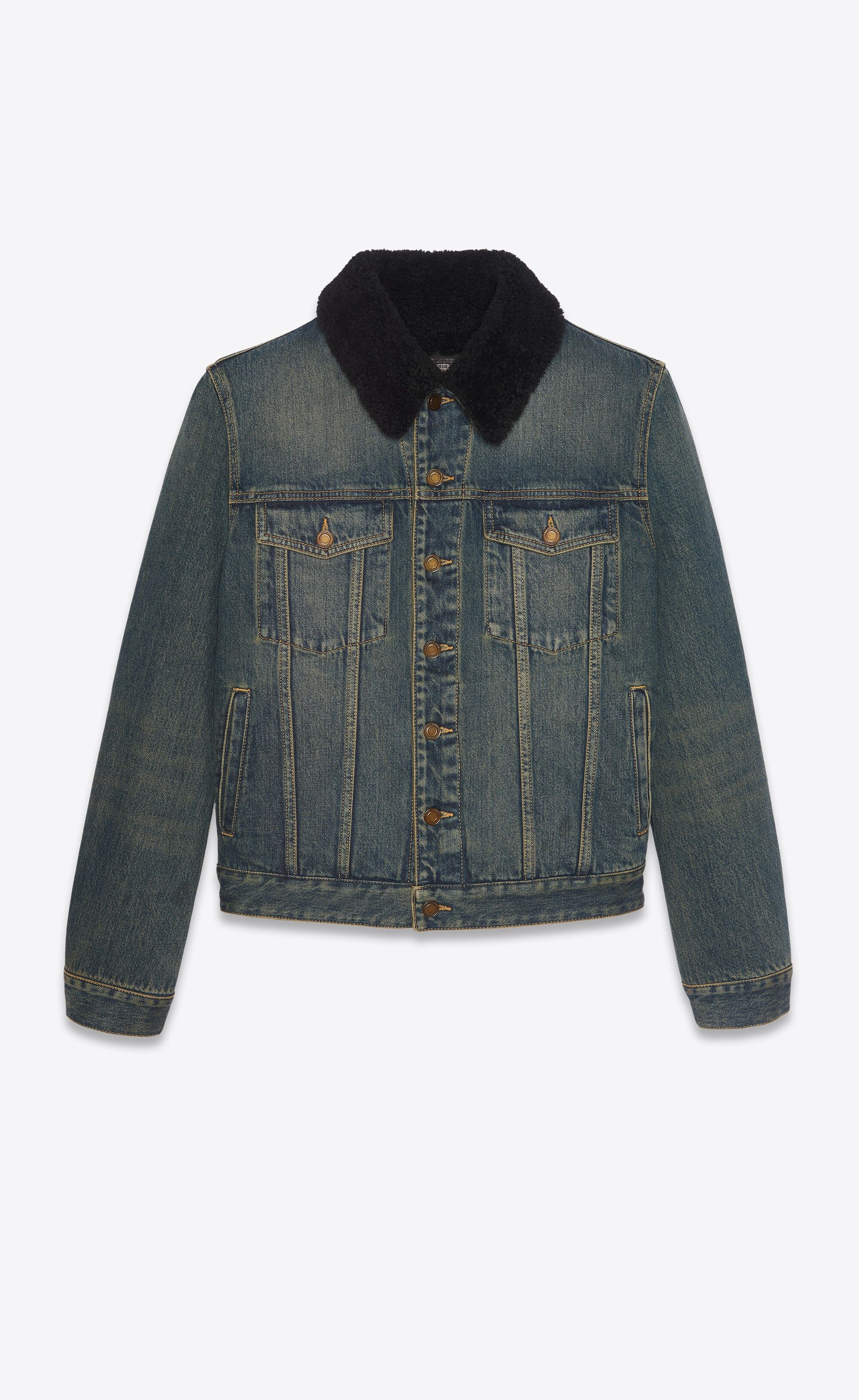 Saint Laurent Paris o1bcso1str0125 Jacket With Shearling In Dark Dirty in Blue Size US L / EU 52-54 / 3 - 1 Thumbnail