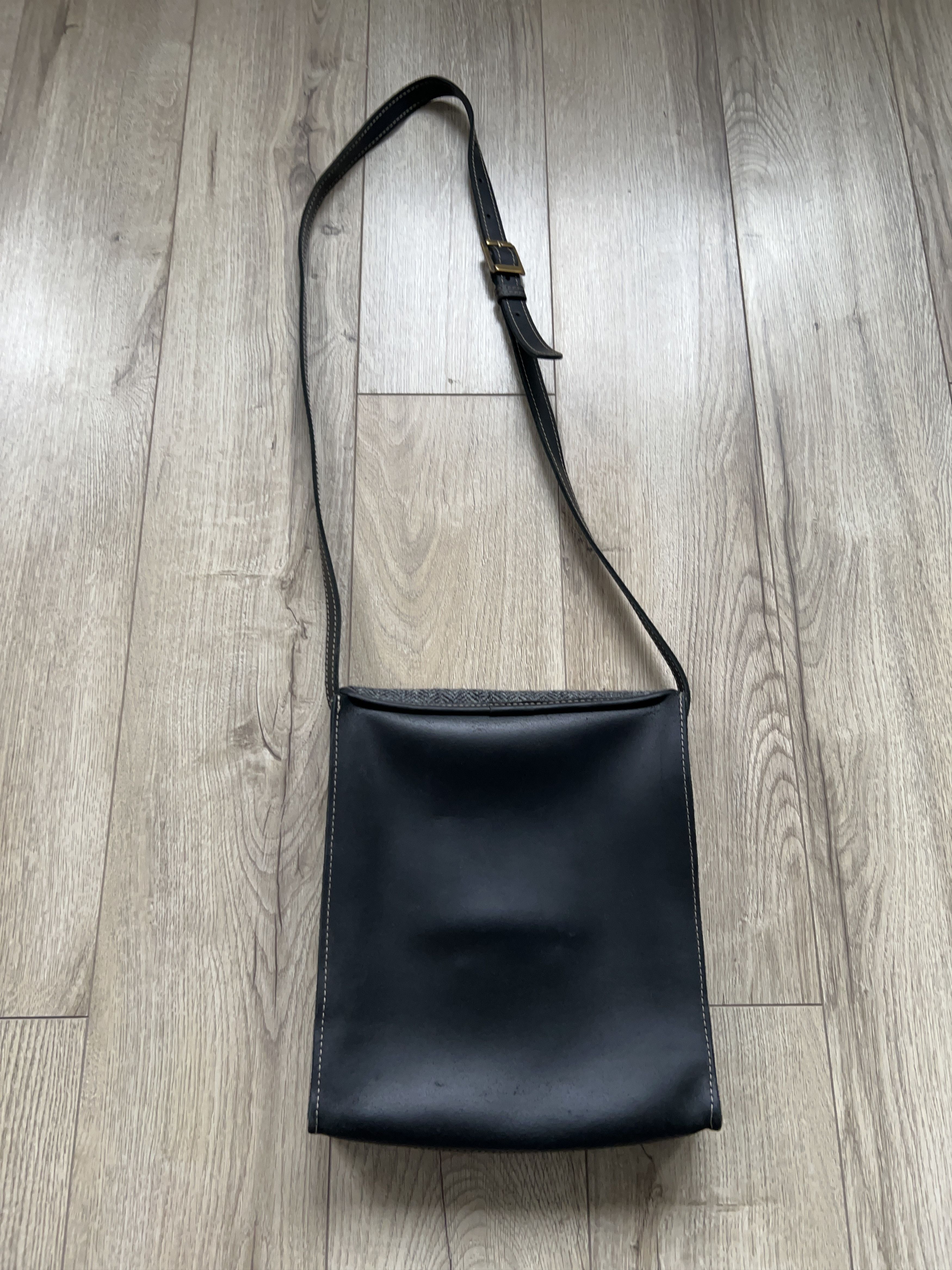 Harris Tweed × Leather × Vintage Cumbrae Charcoal Herringbone Messenger Bag Satchel Shoulder Size ONE SIZE - 6 Thumbnail