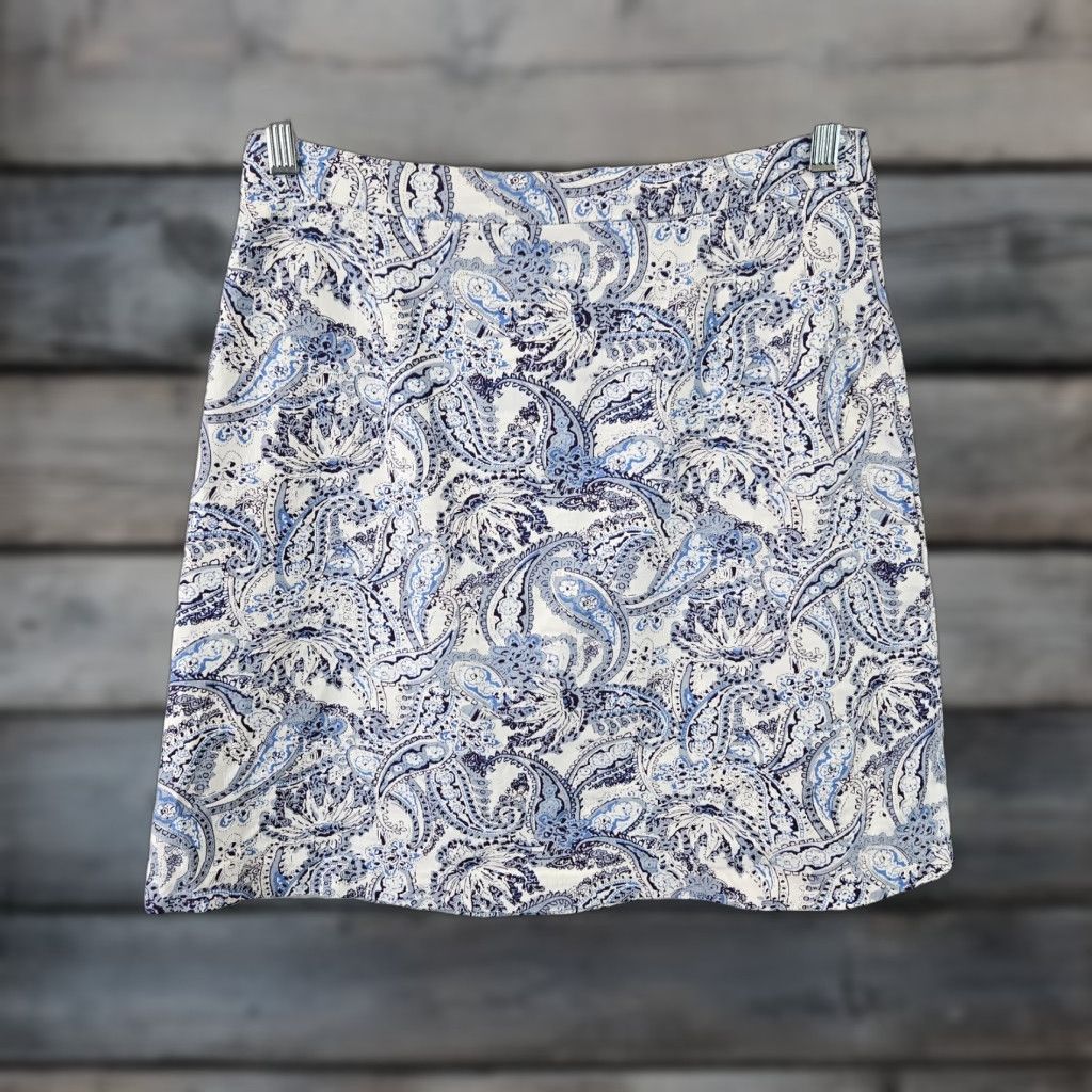 Vintage Margaret M Womens Skirt Paisley Short A-Line Pull On Rayon Blend Purple Blue Size M Size 32" / US 10 / IT 46 - 1 Thumbnail