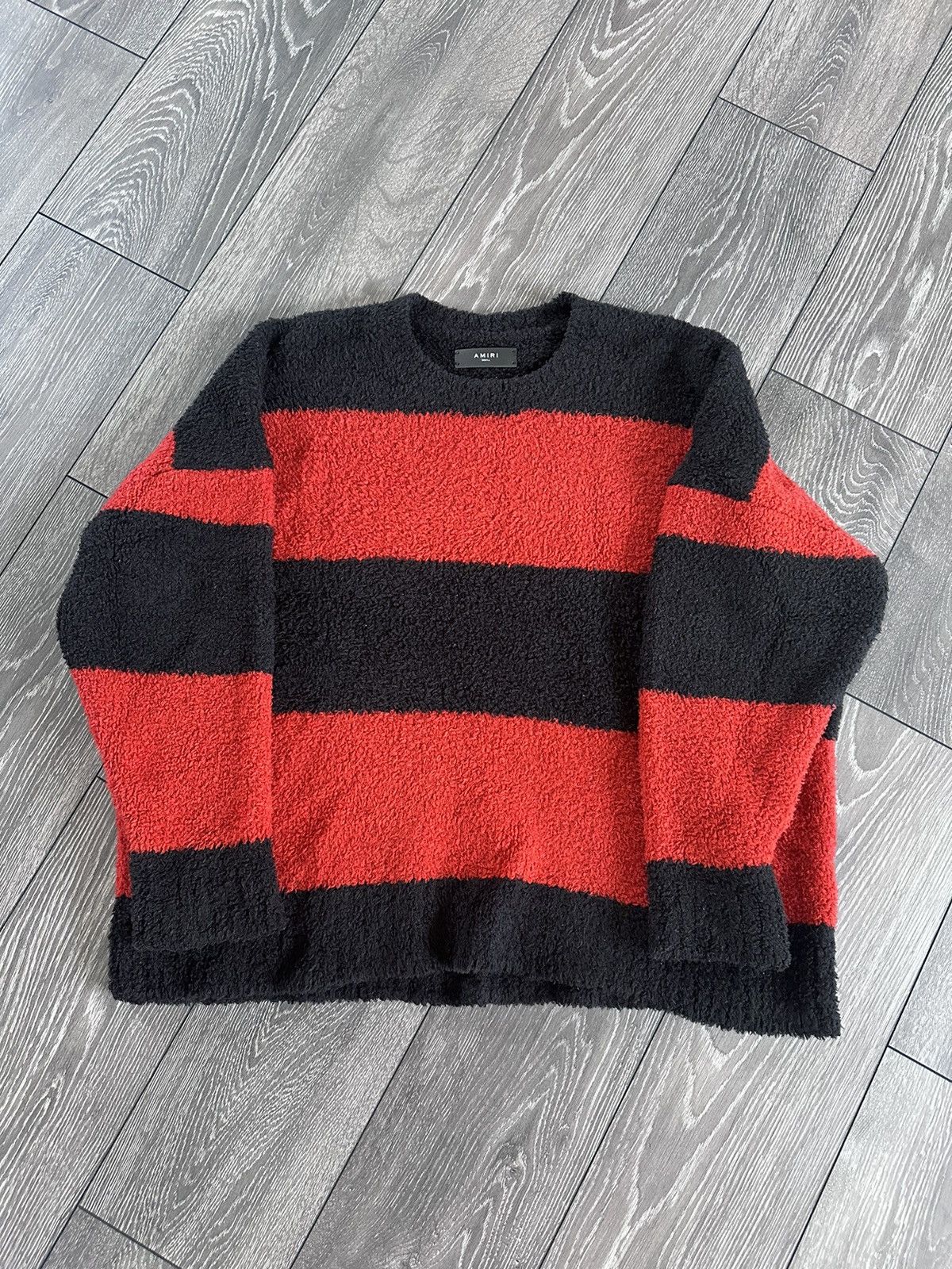 image of Amiri Wool Boxy Oversized Striped Black Red Sweater, Men's (Size Small)