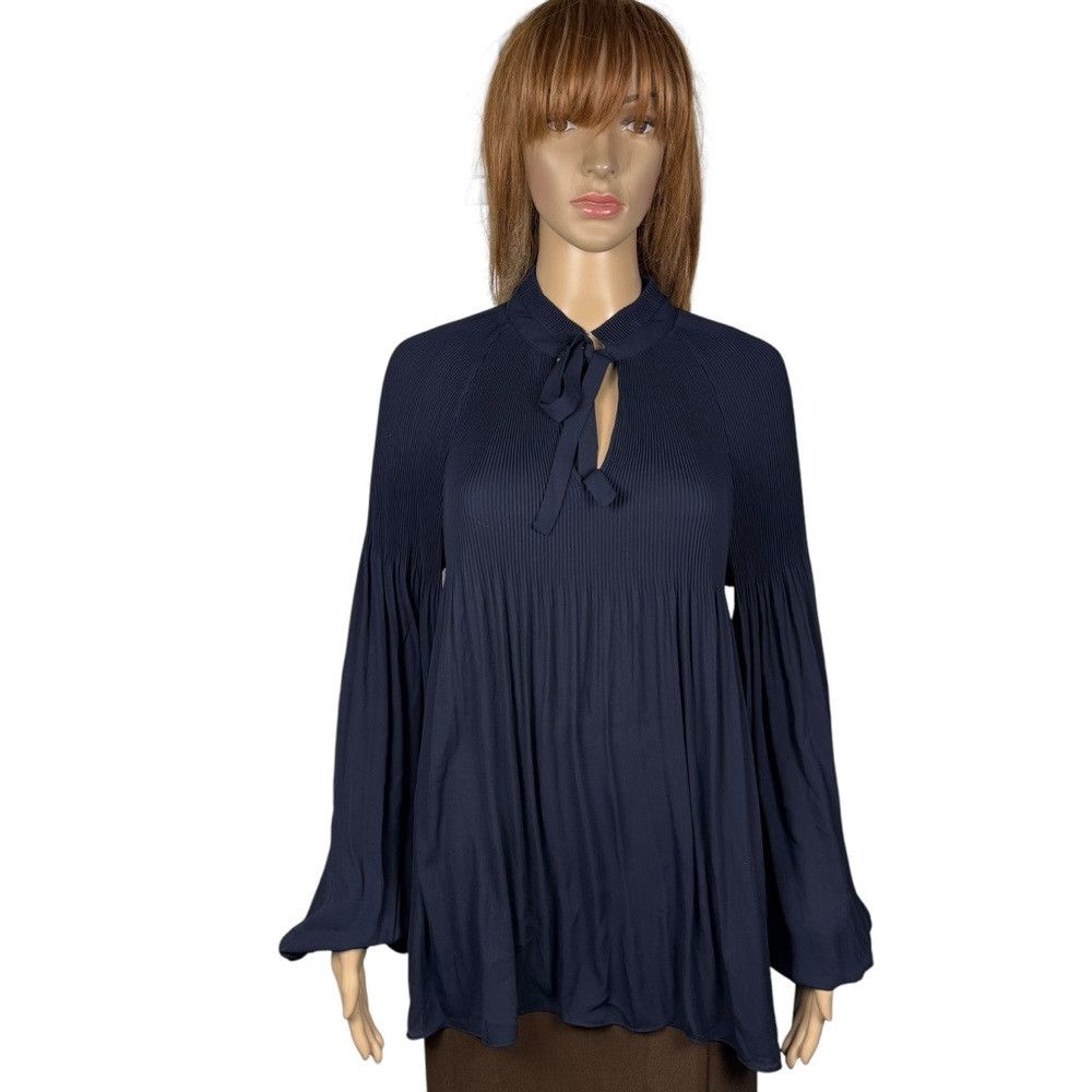 Ralph Lauren Ralph Lauren Pleated Georgette Tie-Neck Blue Blouse Size L Size L / US 10 / IT 46 - 3 Thumbnail