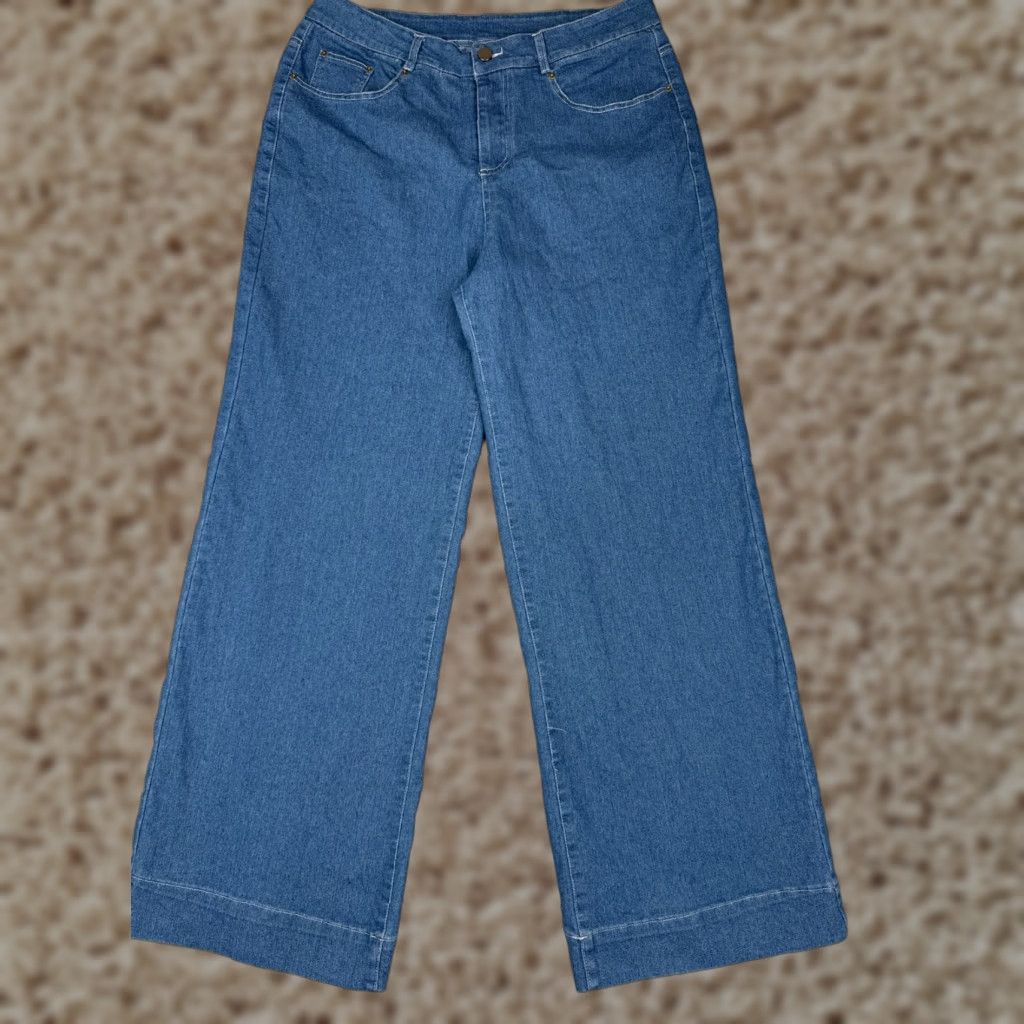 Vintage Womens Jeans 30x30 Blue Denim Wide Leg High Rise Cotton Polyester Blend Pockets Size 30" / US 8 / IT 44 - 1 Thumbnail