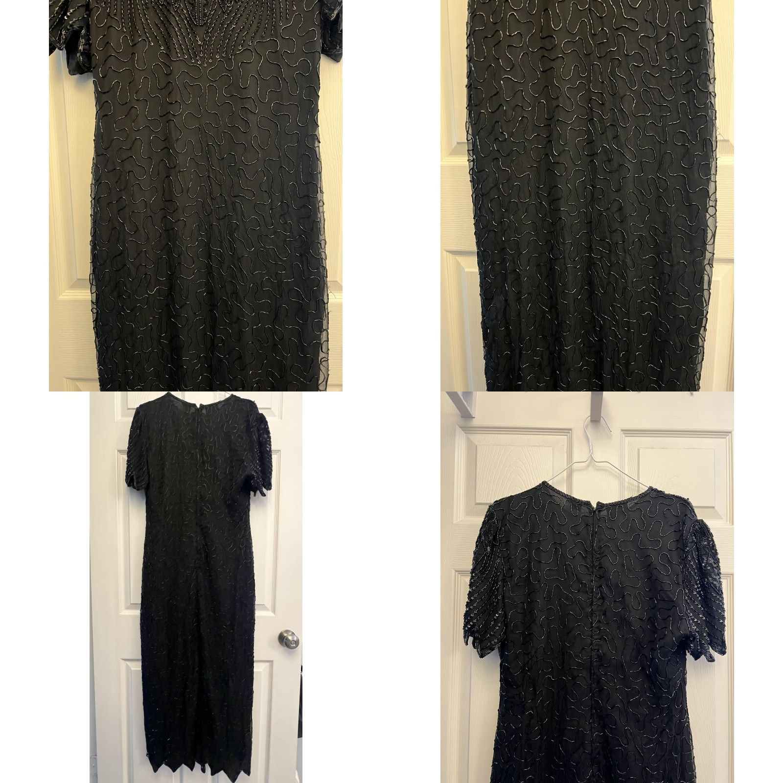 Vintage VINTAGE Denise Elle Dress Womens Large Silk Beaded Midi Scalloped 90s Elegant Black Silk Beaded Dress Size L / US 10 / IT 46 - 8 Thumbnail