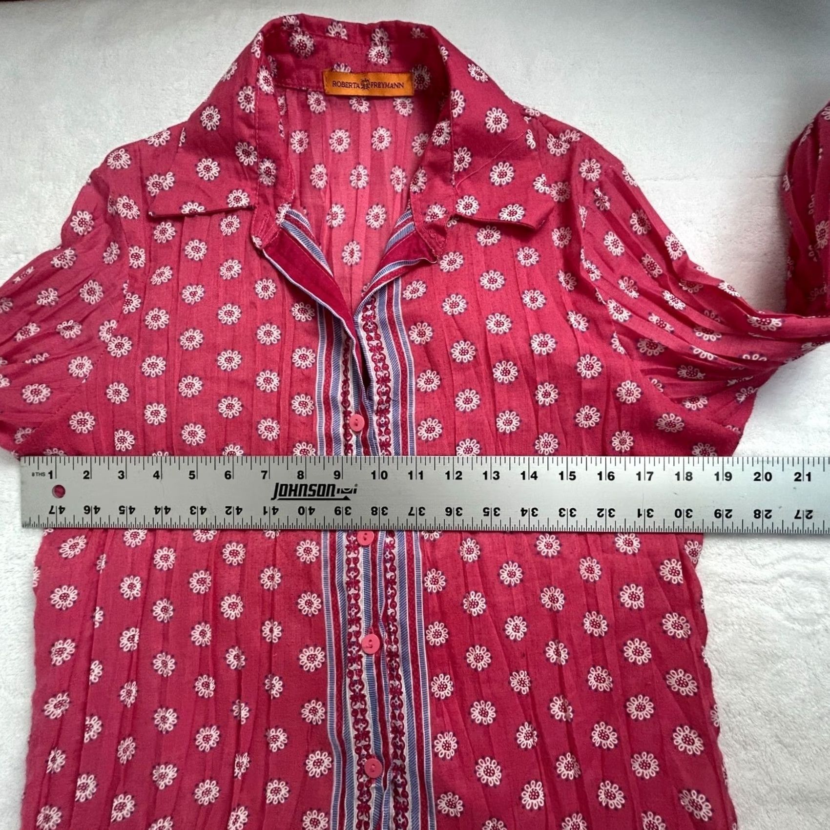 Pinko Roberta Freymann Womens Pink Floral Long Sleeve Button Up Shirt Size 22 Casual Size 3XL / US 20-22 - 7 Thumbnail