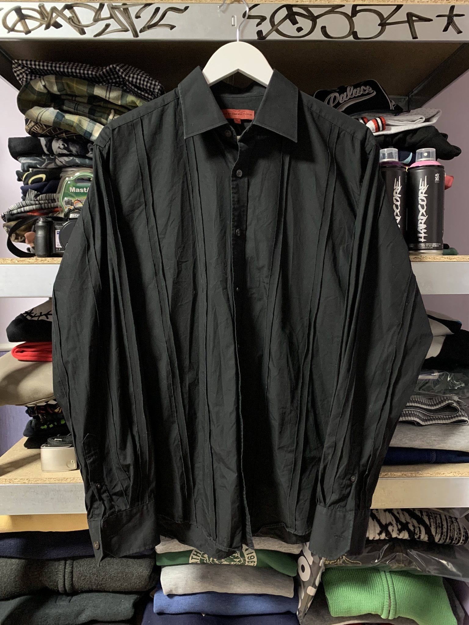 John Richmond John Richmond Mens Striped Patch Work Black Button Up Shirt Size US M / EU 48-50 / 2 - 8 Thumbnail