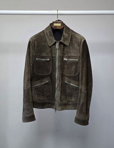 o1sm1stk0824 Cashmere Suede Military Pocket Zip Up Jacket