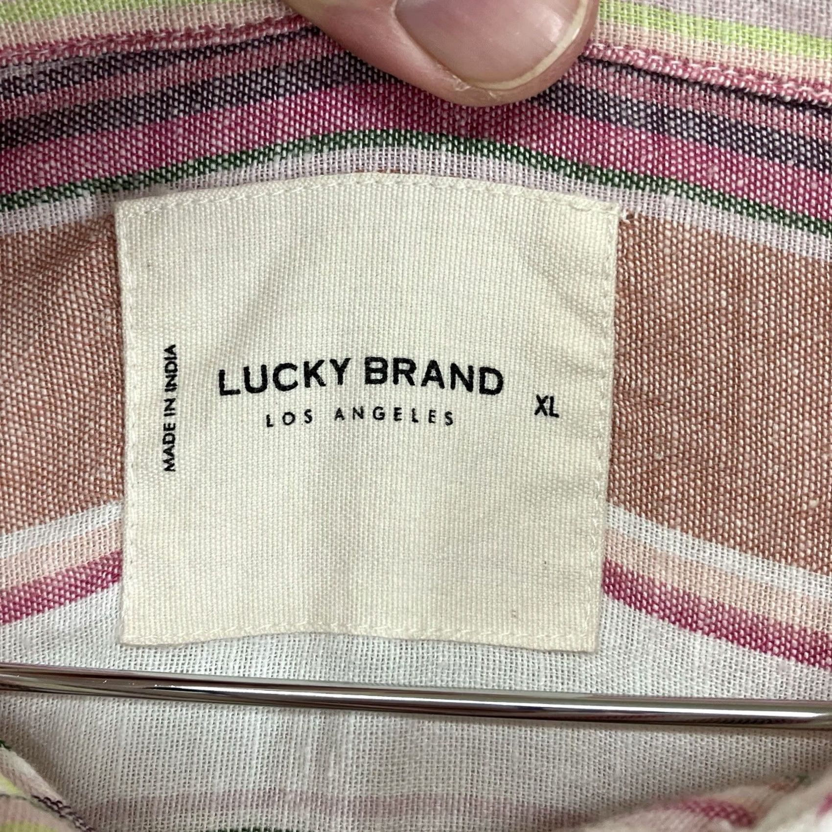 Lucky Brand Lucky Brand Shirt XL Women's Muted Neon Striped Cotton Linen Pearl Button Size XL / US 12-14 / IT 48-50 - 3 Thumbnail