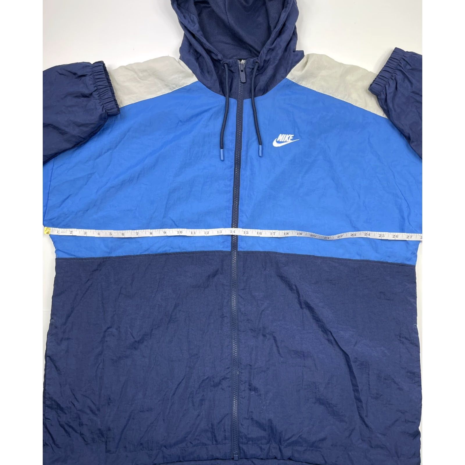 Nike Nike Windbreaker Jacket Mens XL Swoosh Spell Out Carolina Blue Navy Lined Zip Geometric 90s Sports Running Gym Style Size US XL / EU 56 / 4 - 4 Thumbnail