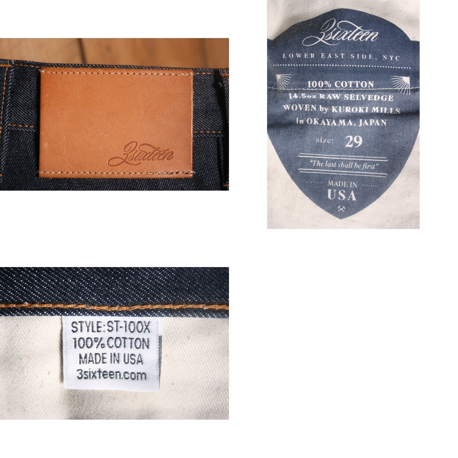3sixteen 3Sixteen Denim Jeans Sz. 29 14.5 oz Raw Selvedge 5-Pocket Straight Mens Regular Inseam 30.5" Blue Cotton ST-100X Size US 29 - 8 Thumbnail