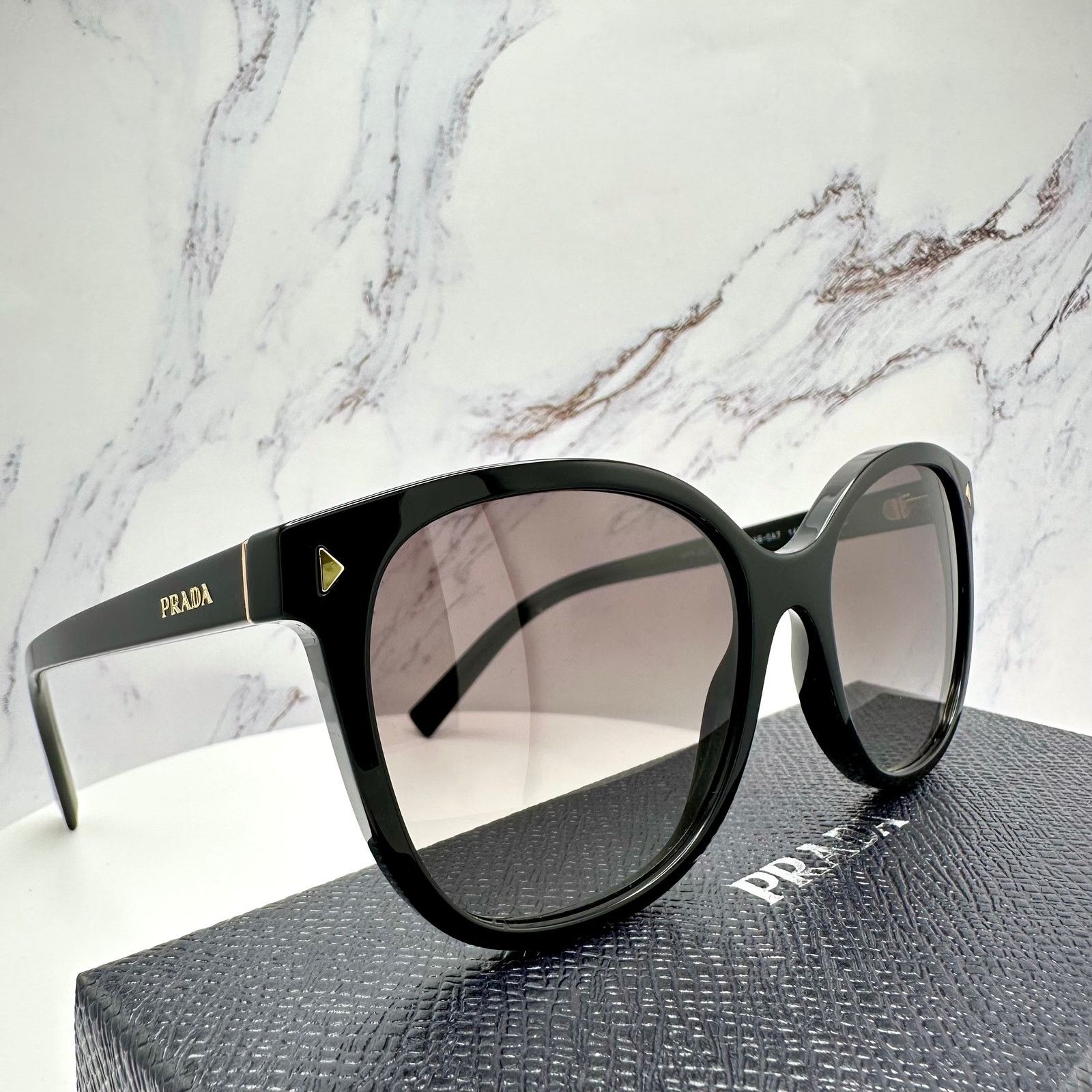 Prada New PRADA Sunglasses Black Gold Square Gray Lens Size ONE SIZE - 16 Thumbnail